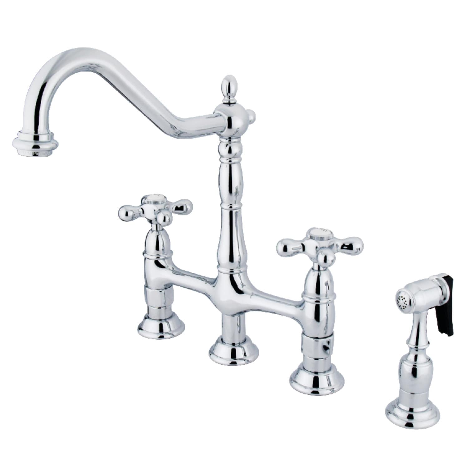 Robinet de cuisine Heritage Bridge avec douchette en laiton