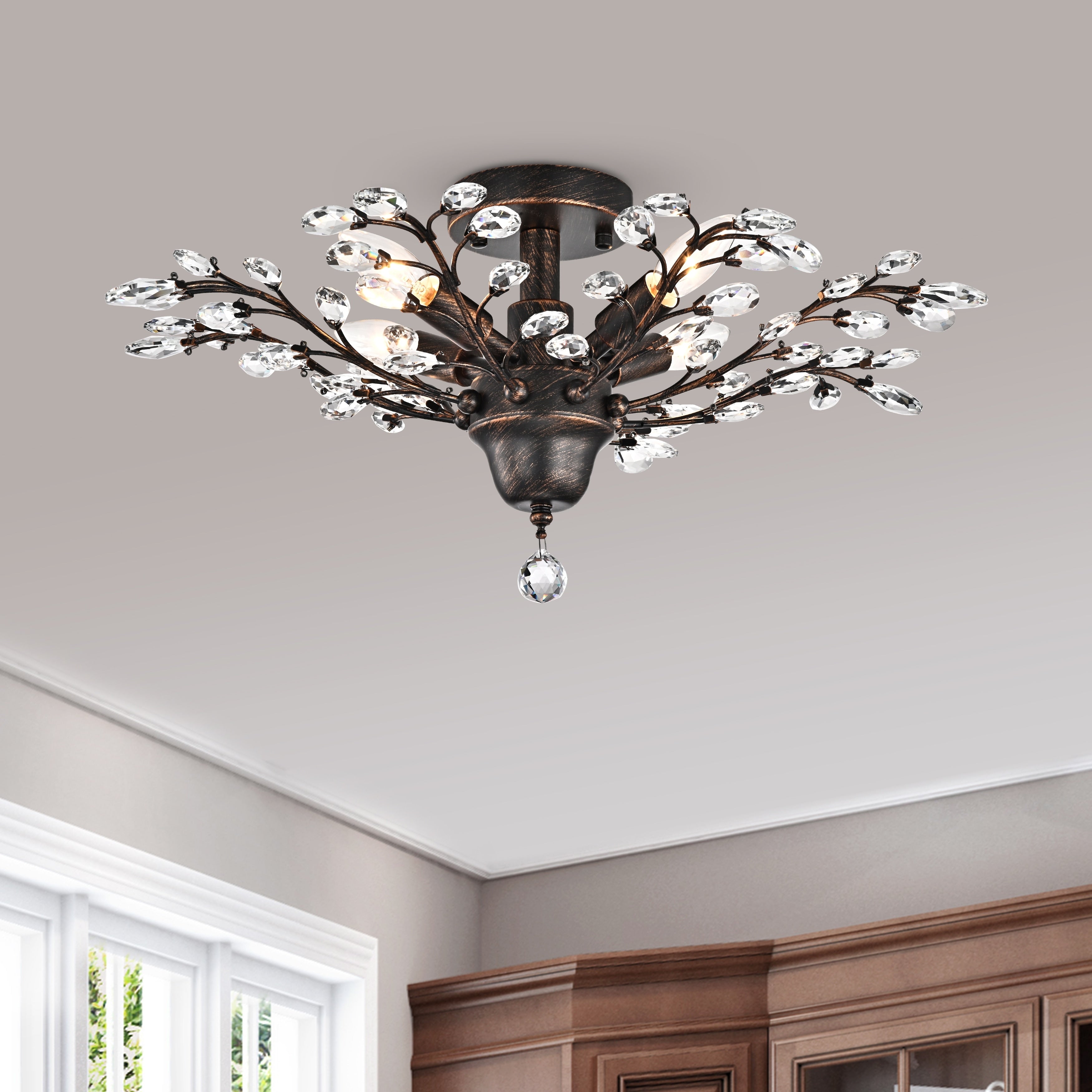 Plafonnier à 4 lumières en cristal avec feuilles de houx