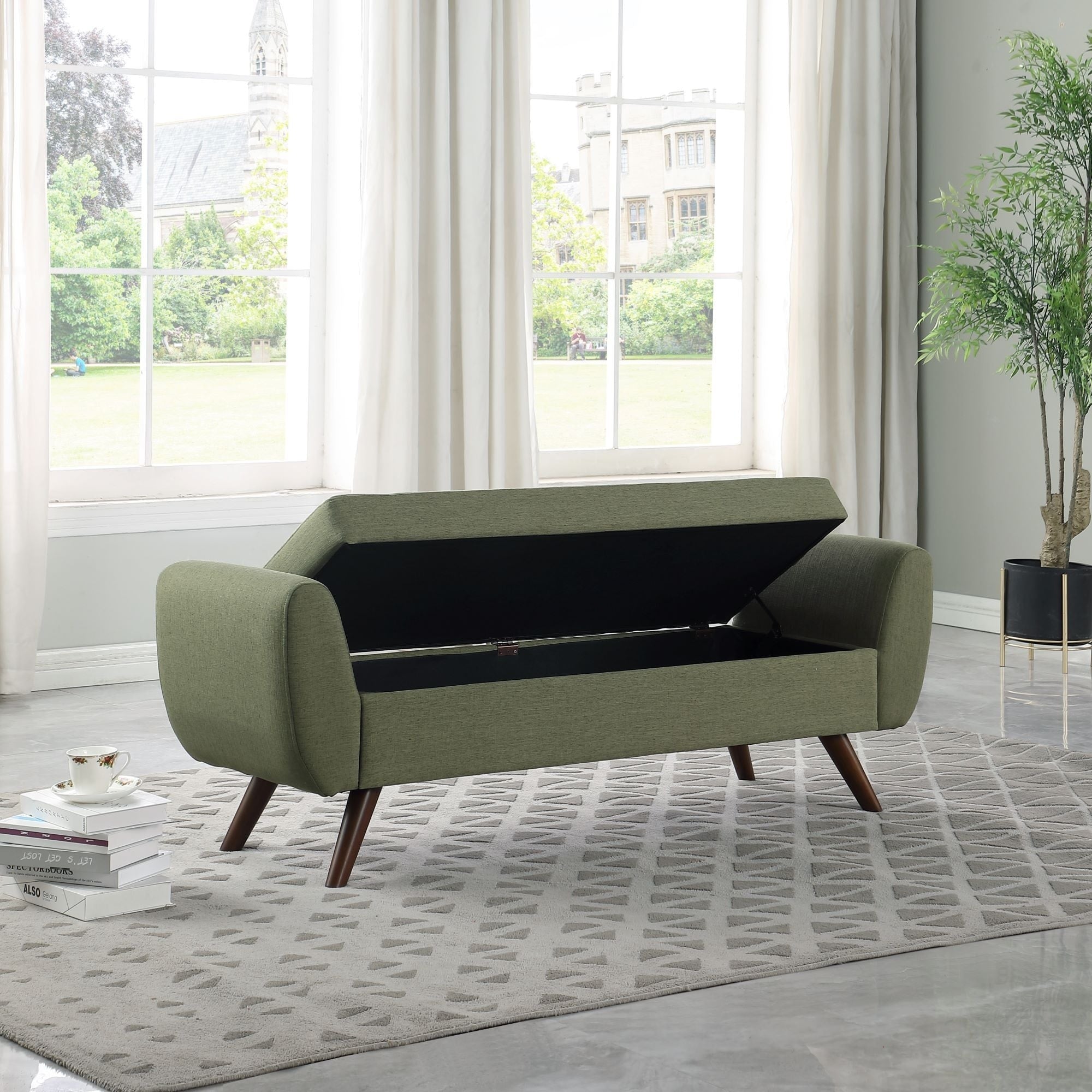 Banc de rangement moderne en sherpa avec pieds en bois HomePop