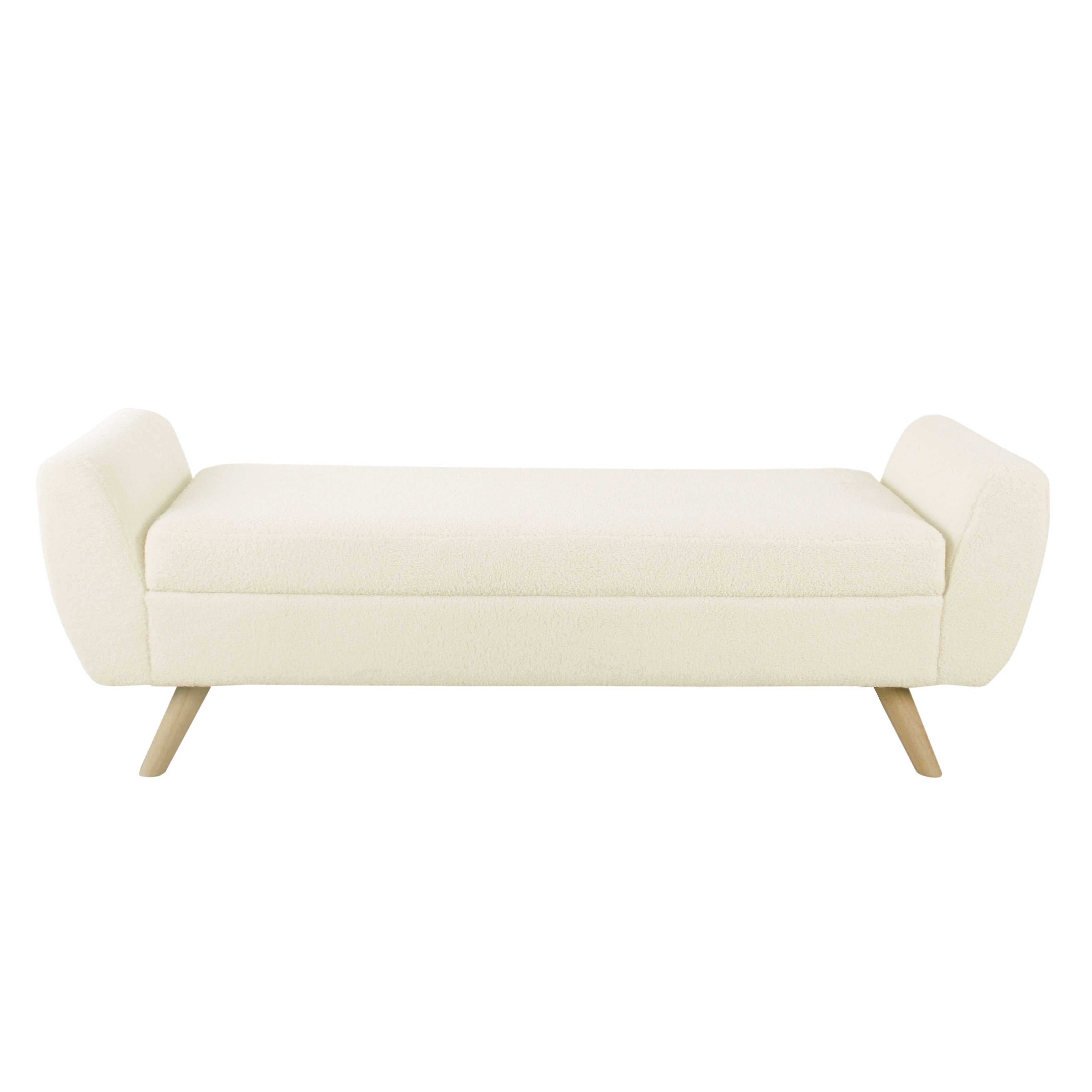 Banc de rangement moderne en sherpa avec pieds en bois HomePop