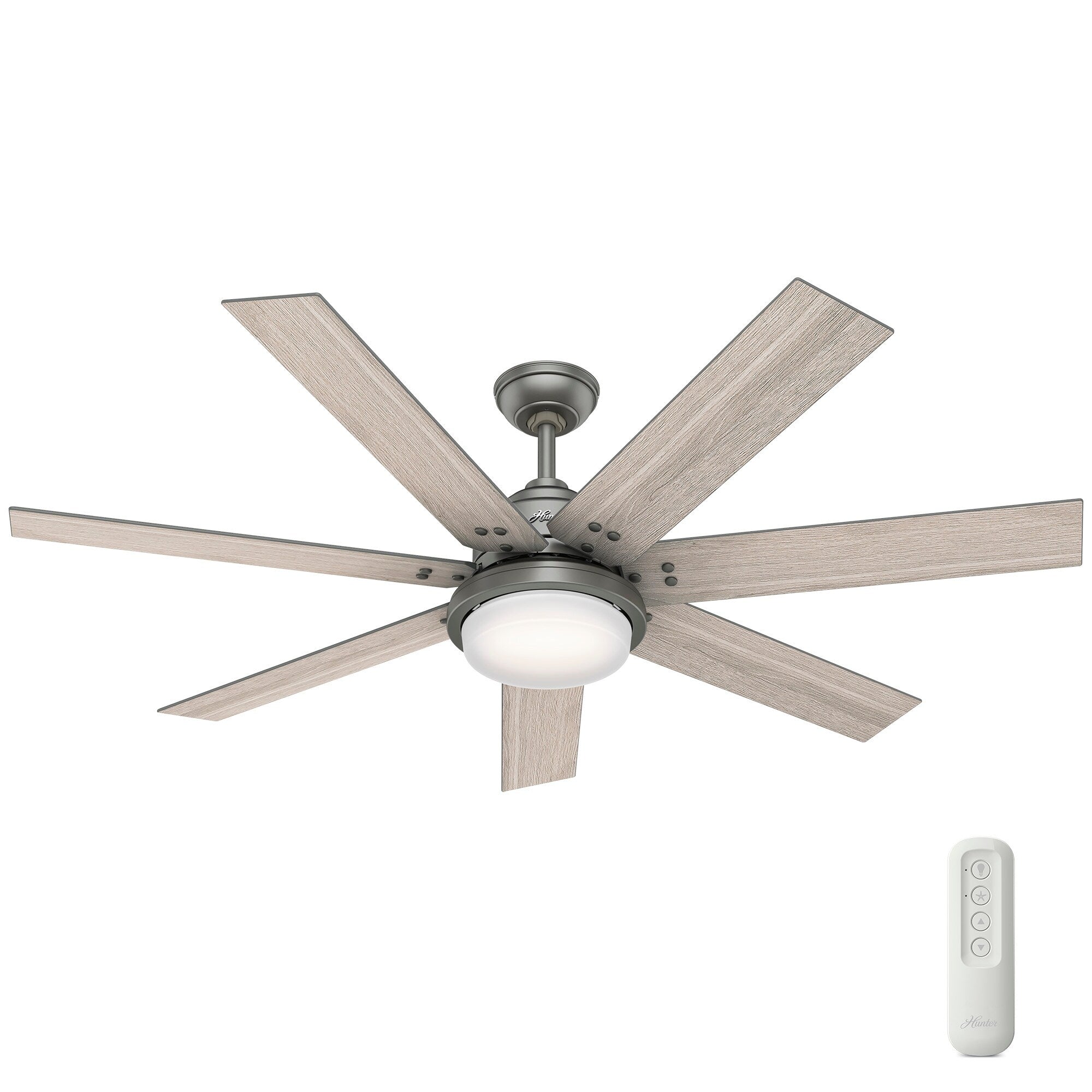 Ventilateur de plafond Hunter WiFi Whittington avec lumière LED, télécommande portable - Moulin à vent - Industriel, Ferme, Rustique - VENTILATEUR INTELLIGENT !