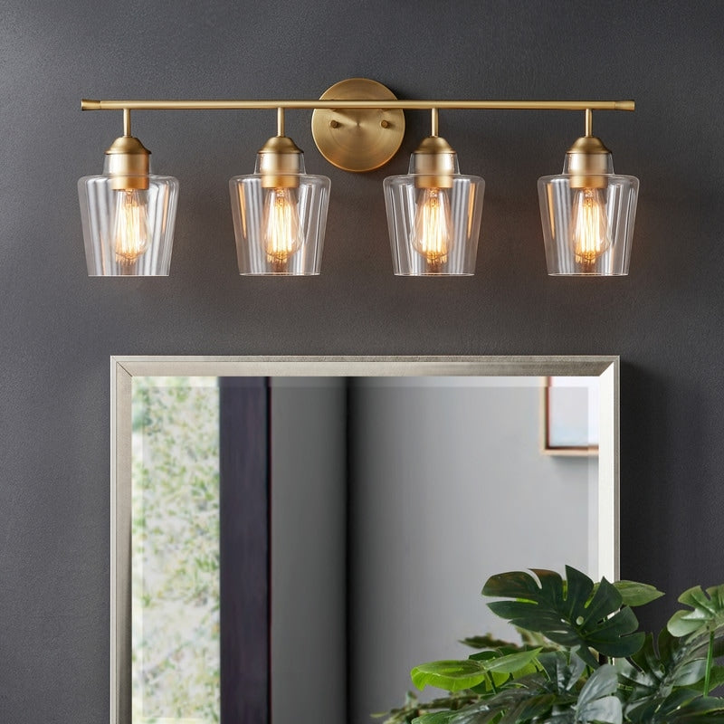 KAWOTI Lampe de salle de bain en métal à 4 lumières et abat-jour en verre à intensité variable