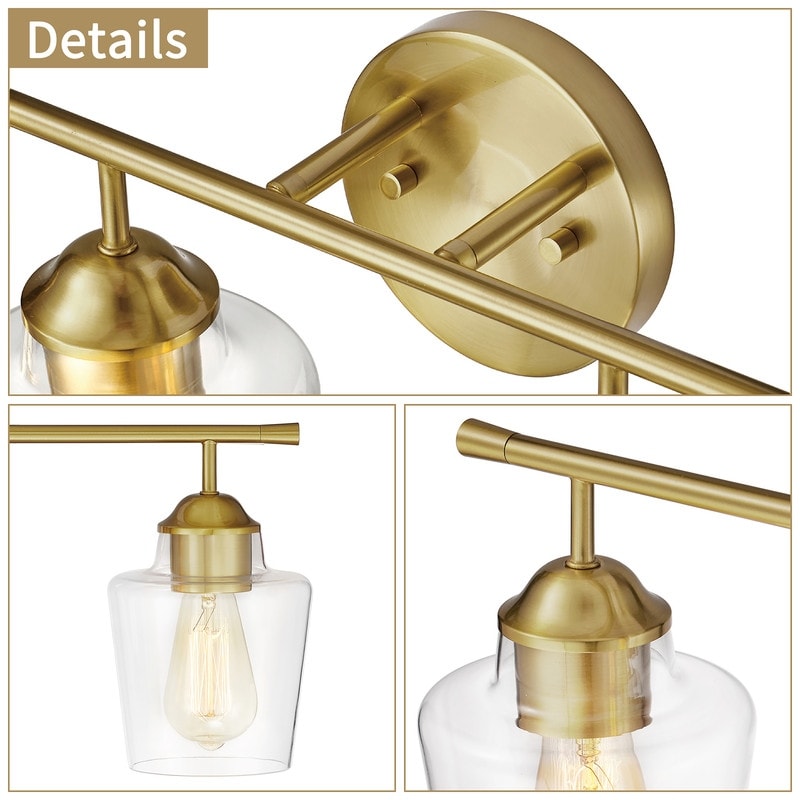 KAWOTI Lampe de salle de bain en métal à 4 lumières et abat-jour en verre à intensité variable