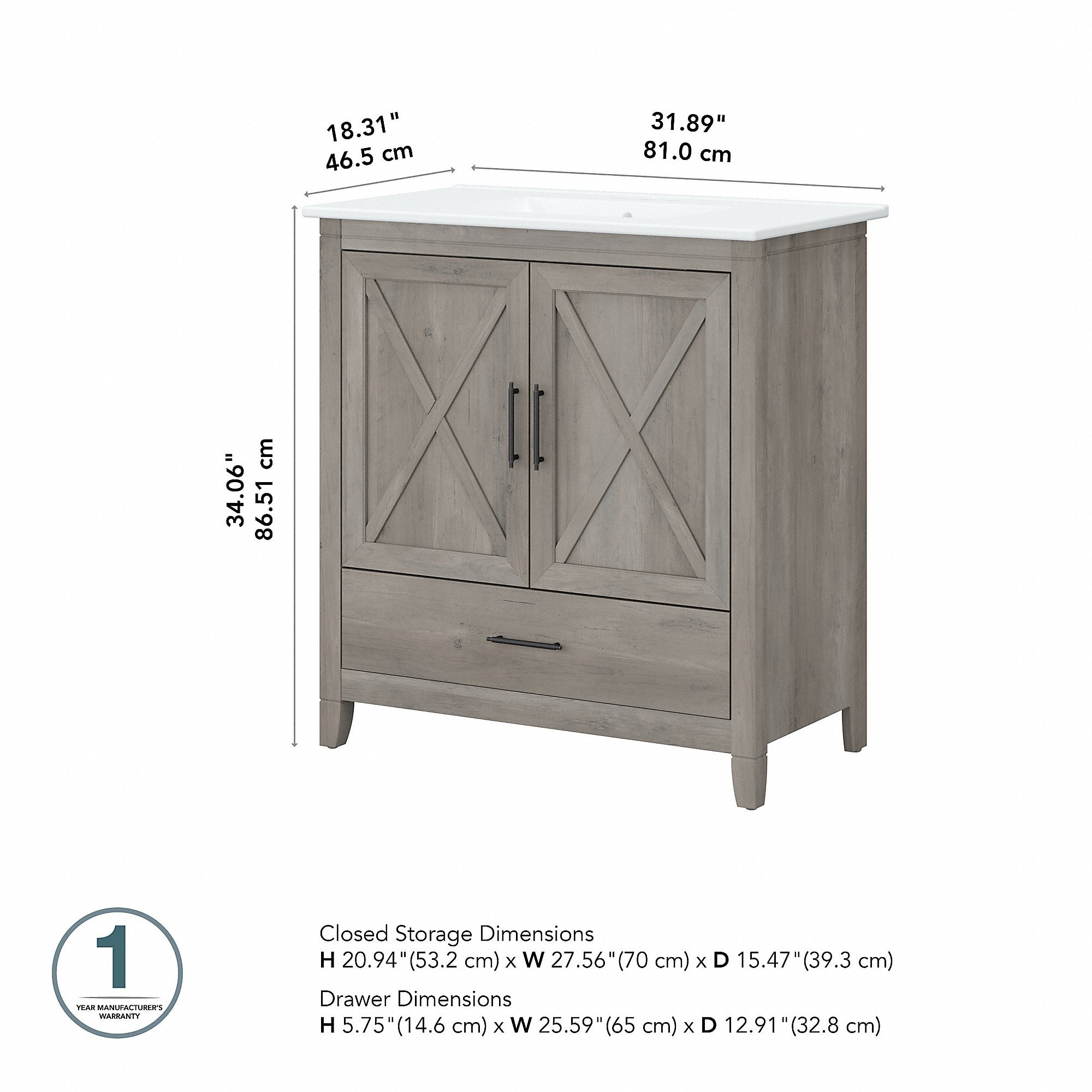 Meuble-lavabo Key West 32 W avec lavabo par Bush Furniture