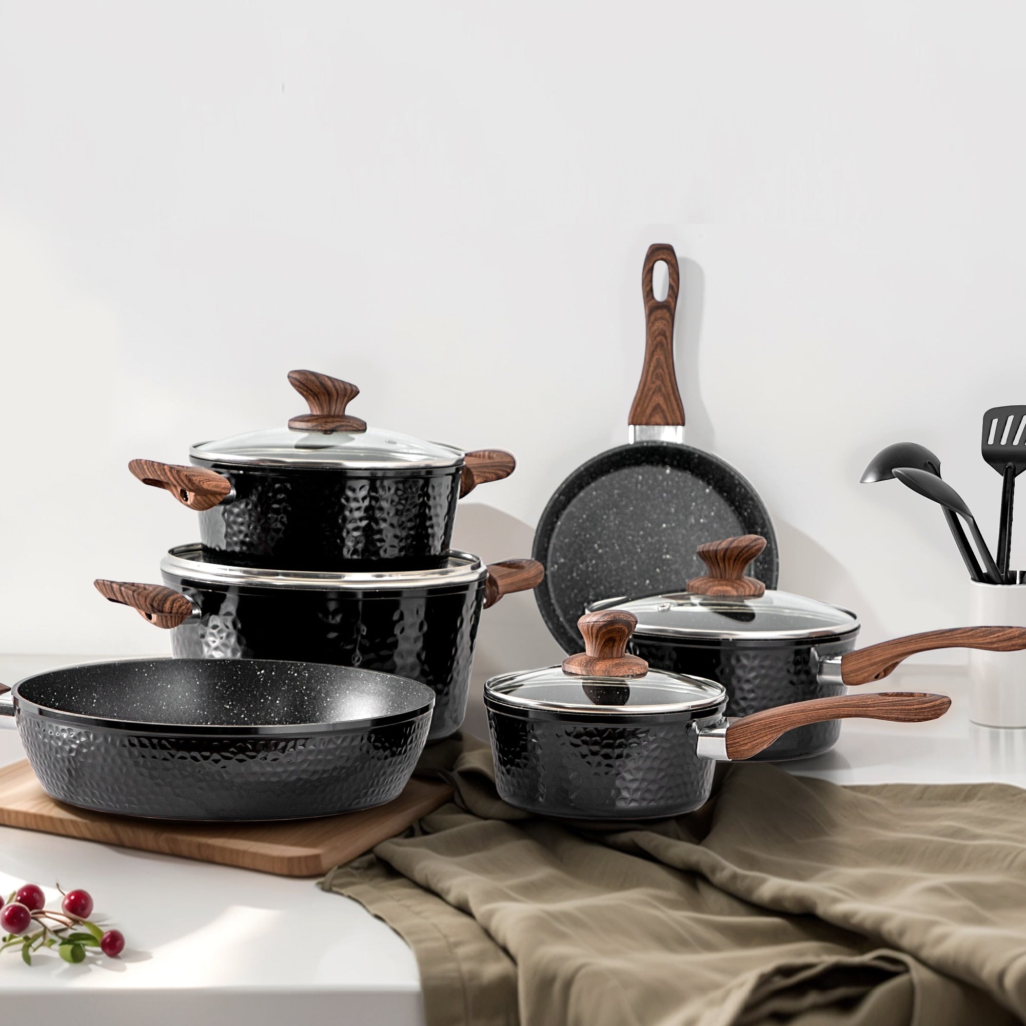 Batterie de cuisine antiadhésive de 15 pièces avec revêtement en granit Kitchen Academy