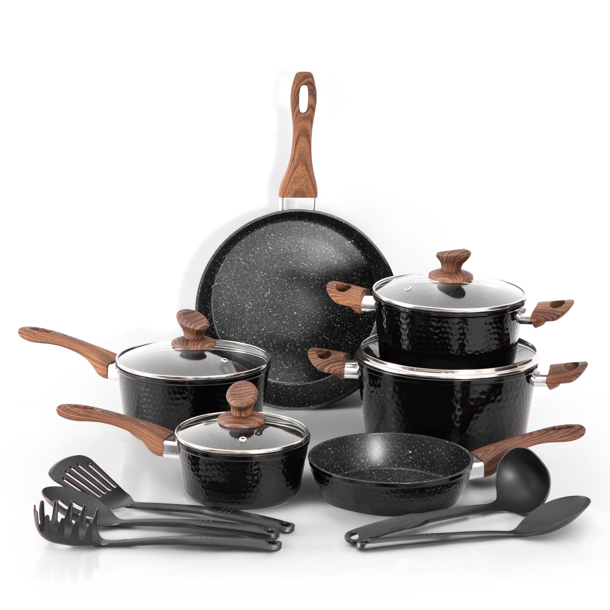 Batterie de cuisine antiadhésive de 15 pièces avec revêtement en granit Kitchen Academy