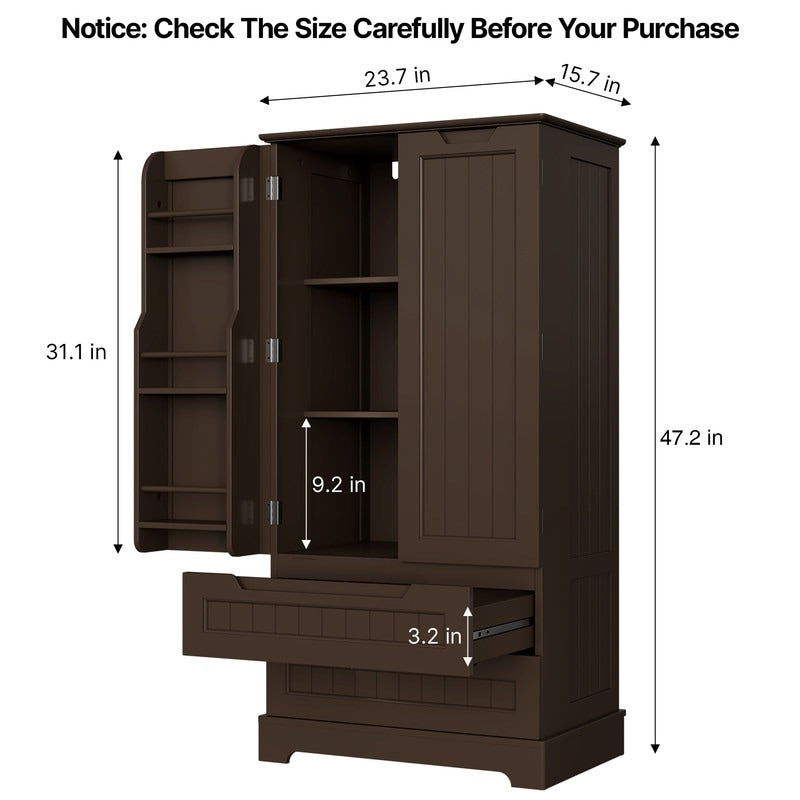 Armoire de rangement pour cuisine, armoire de rangement pour salle de bain indépendante avec 2 portes et tiroirs