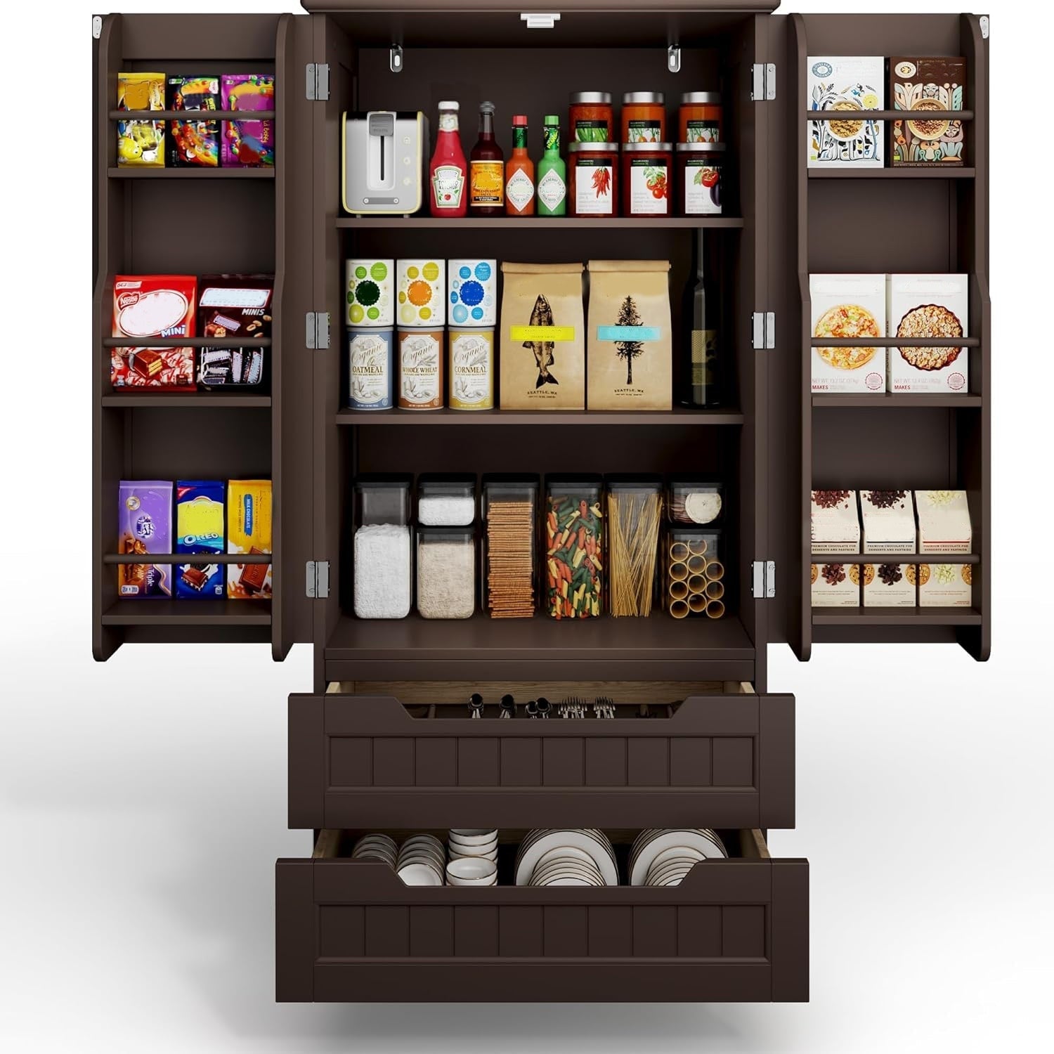 Armoire de rangement pour cuisine, armoire de rangement pour salle de bain indépendante avec 2 portes et tiroirs