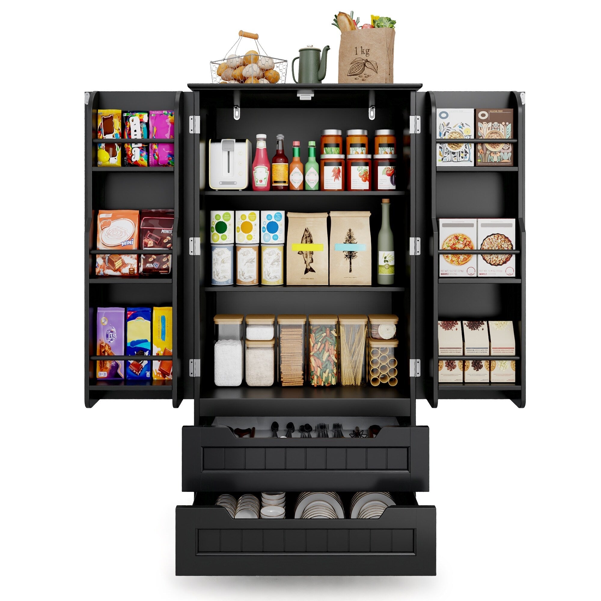 Armoire de rangement pour cuisine, armoire de rangement pour salle de bain indépendante avec 2 portes et tiroirs
