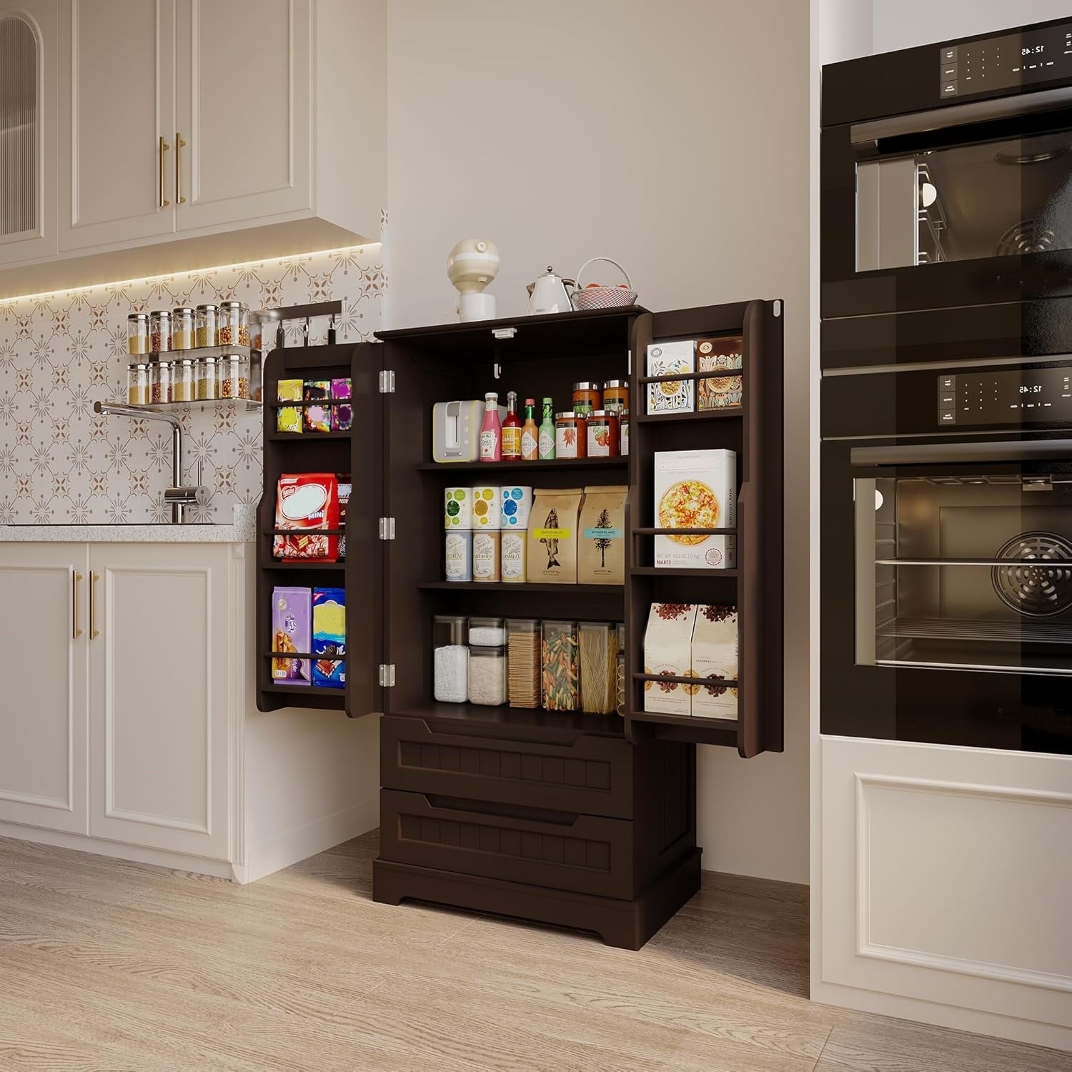 Armoire de rangement pour cuisine, armoire de rangement pour salle de bain indépendante avec 2 portes et tiroirs