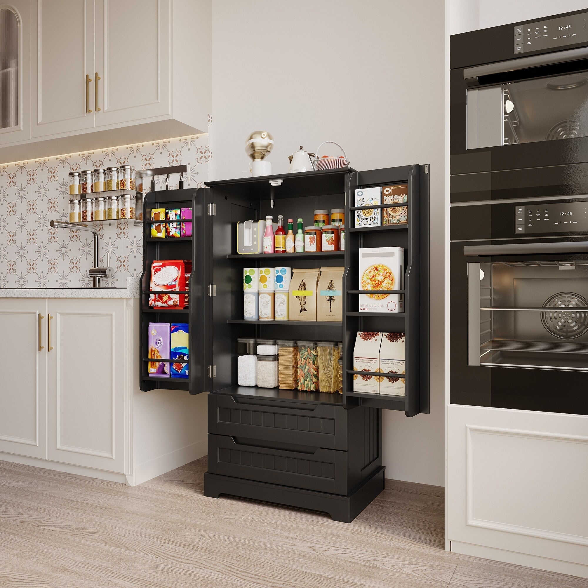 Armoire de rangement pour cuisine, armoire de rangement pour salle de bain indépendante avec 2 portes et tiroirs