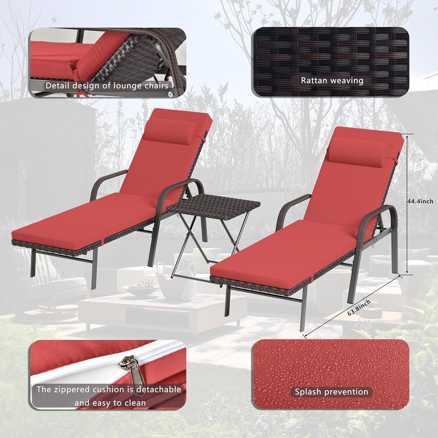 Ensemble de chaises longues d'extérieur 3 pièces Kullavik