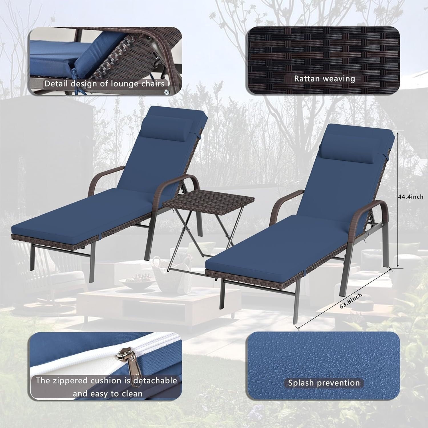 Ensemble de chaises longues d'extérieur 3 pièces Kullavik