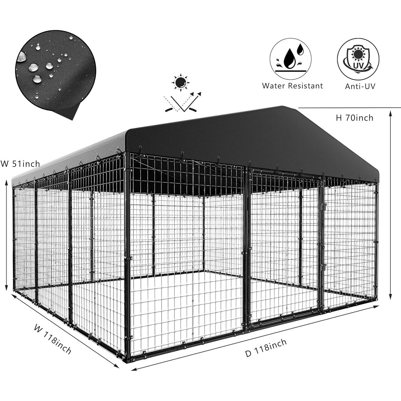 Grande niche d'extérieur pour chien (l 118 x P 118 x H 70), cage robuste avec toit étanche.