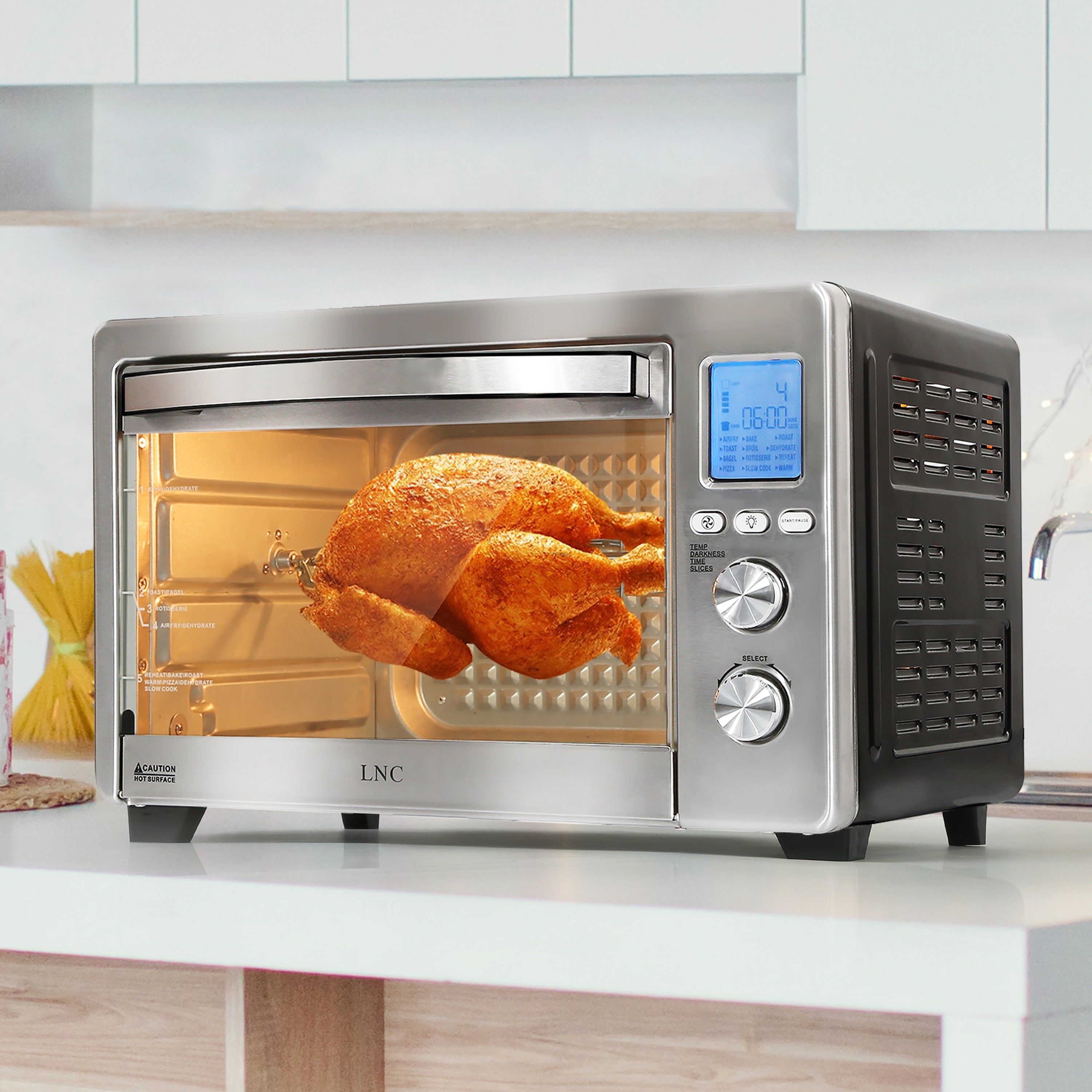 Four grille-pain de comptoir LNC 12 en 1 de grande capacité (34 pintes), convection, rôtissoire et friteuse à air - 19,5 L x 15 l x 12,5 H
