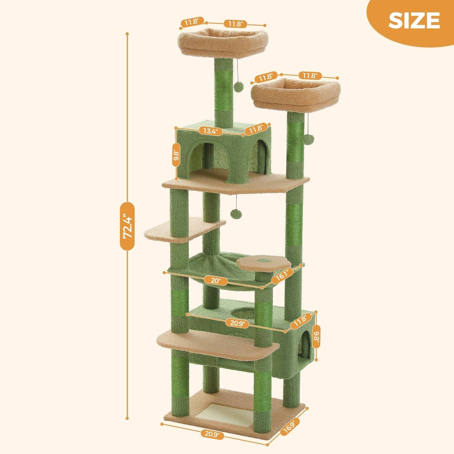 Grande tour pour chat avec griffoirs et coussins, 2 perchoirs rembourrés, double niche et panier