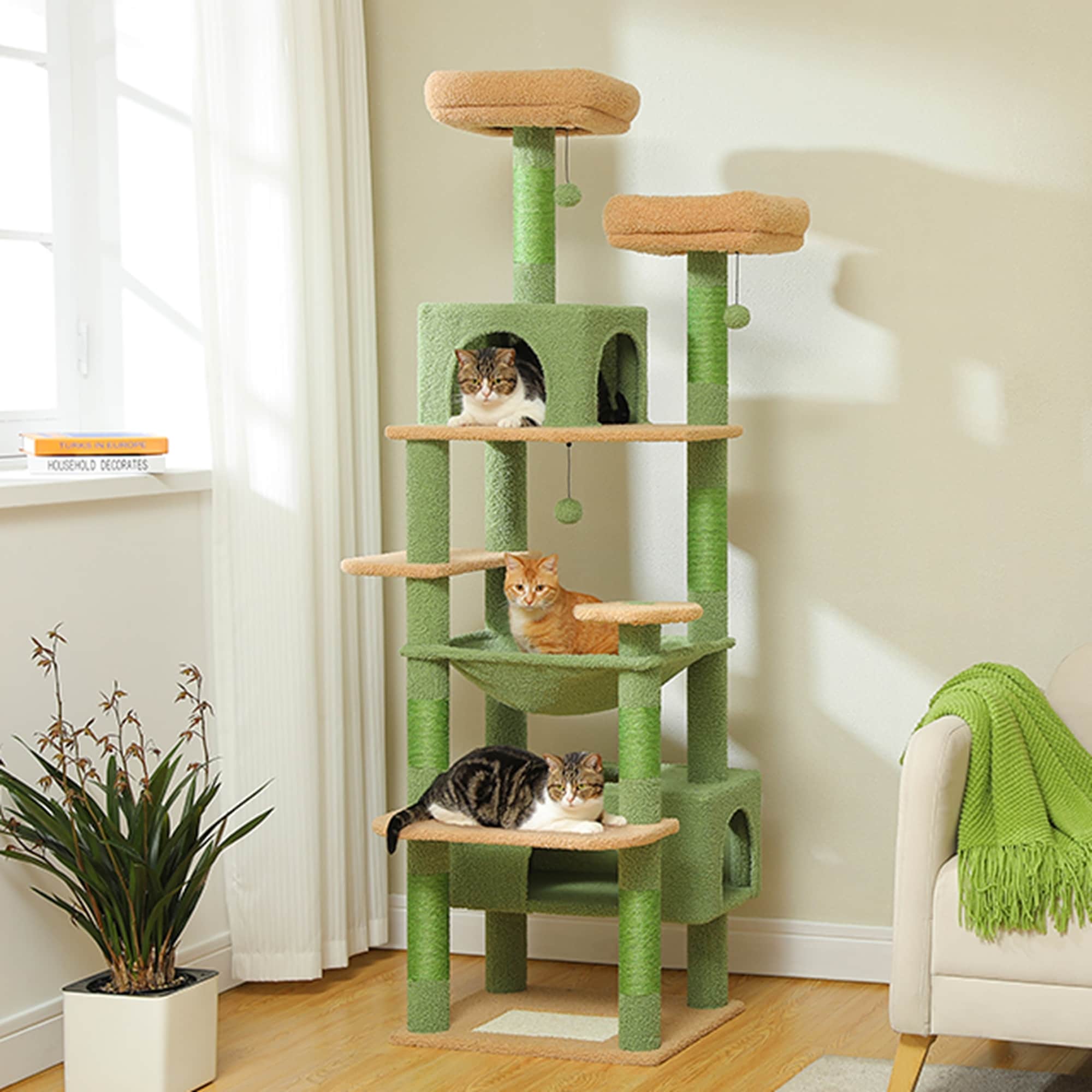 Grande tour pour chat avec griffoirs et coussins, 2 perchoirs rembourrés, double niche et panier