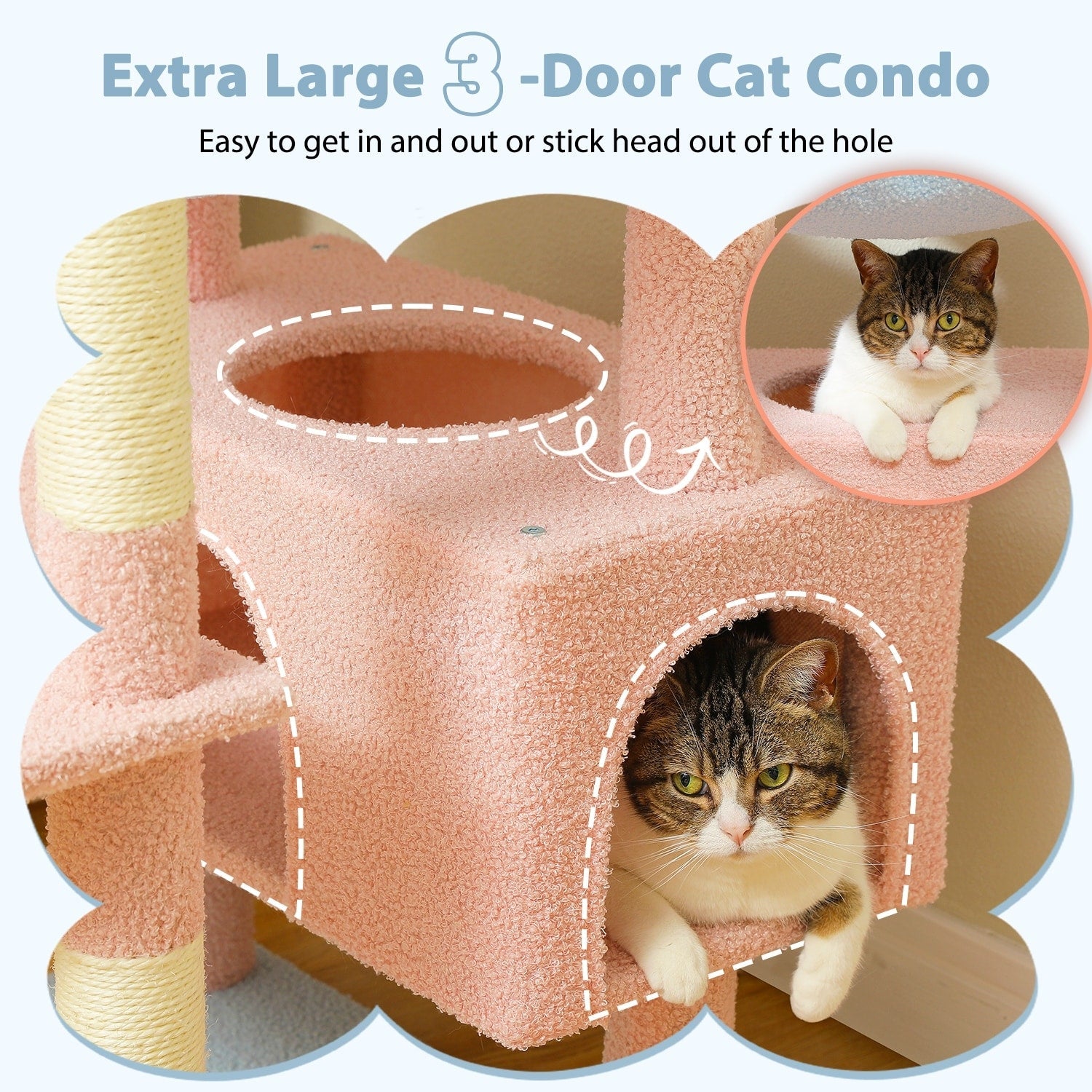 Grande tour pour chat avec griffoirs et coussins, 2 perchoirs rembourrés, double niche et panier