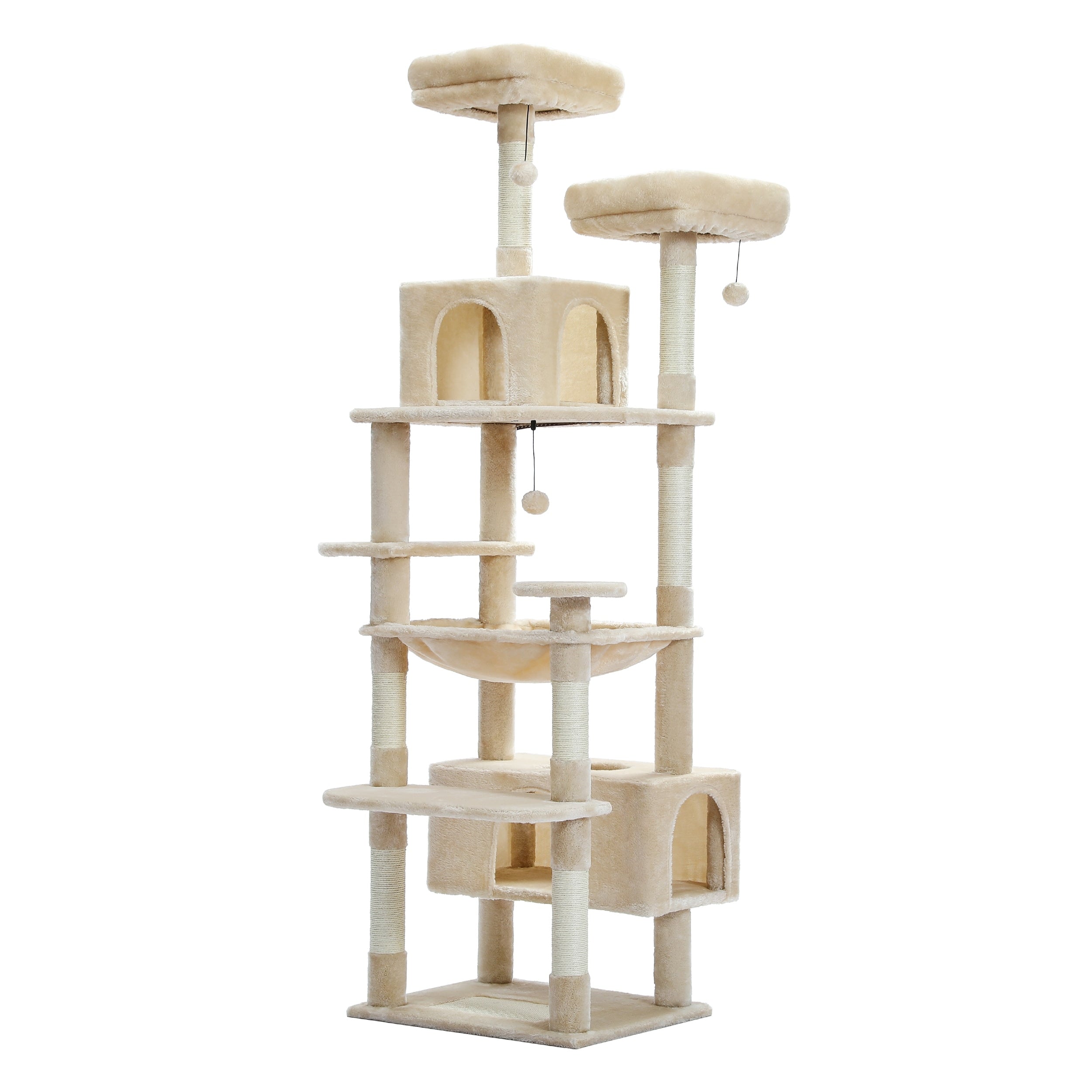 Grande tour pour chat avec griffoirs et coussins, 2 perchoirs rembourrés, double niche et panier