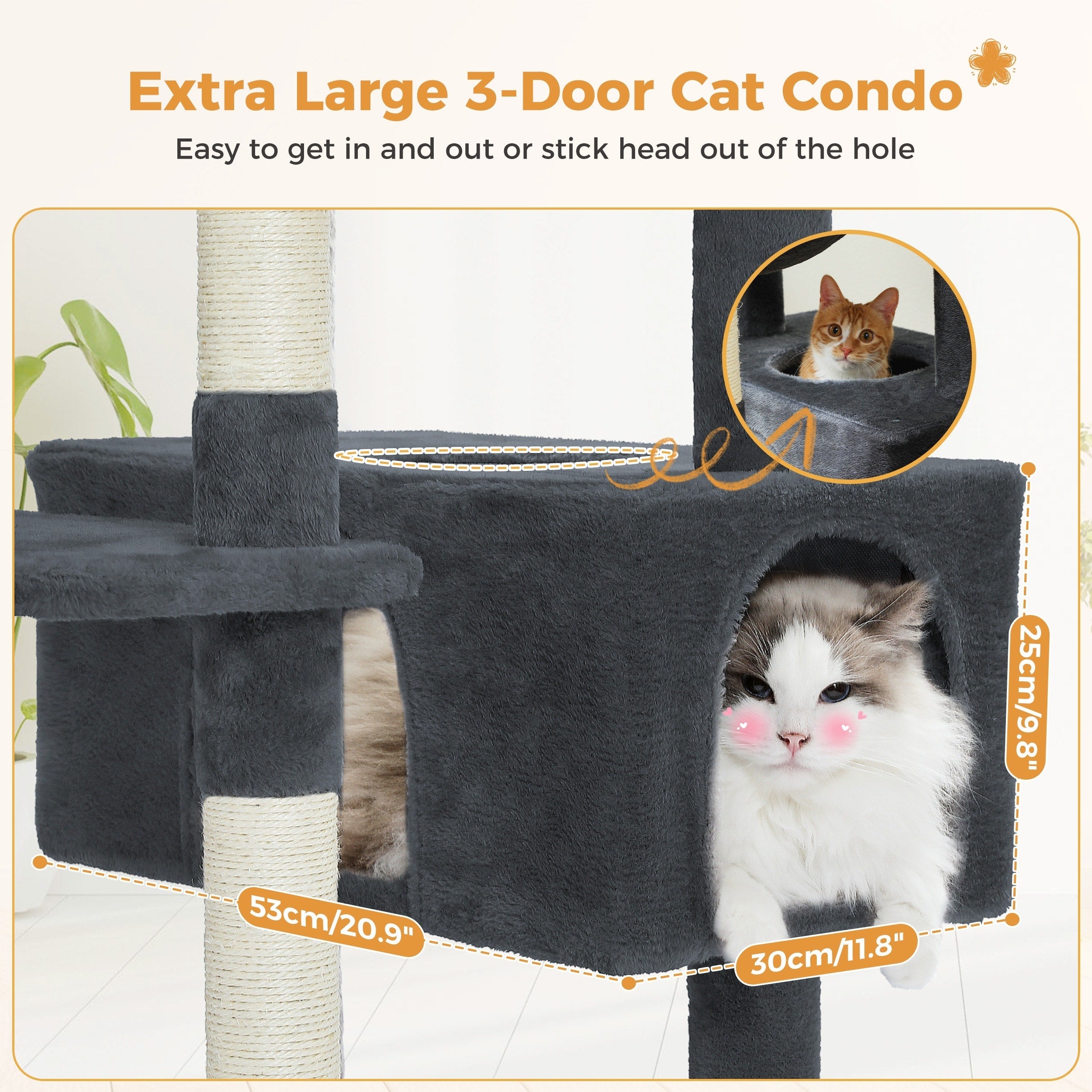 Grande tour pour chat avec griffoirs et coussins, 2 perchoirs rembourrés, double niche et panier