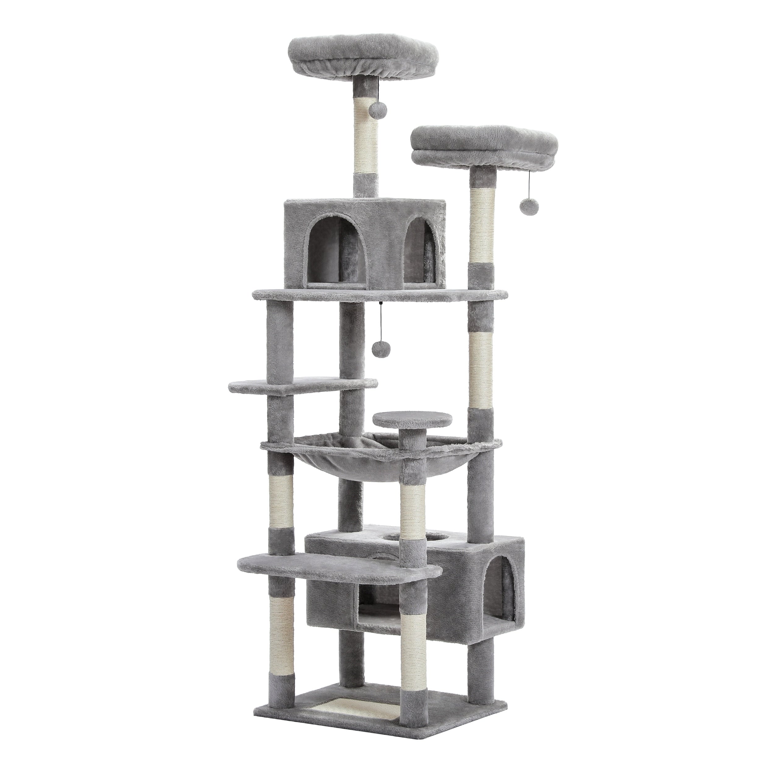 Grande tour pour chat avec griffoirs et coussins, 2 perchoirs rembourrés, double niche et panier