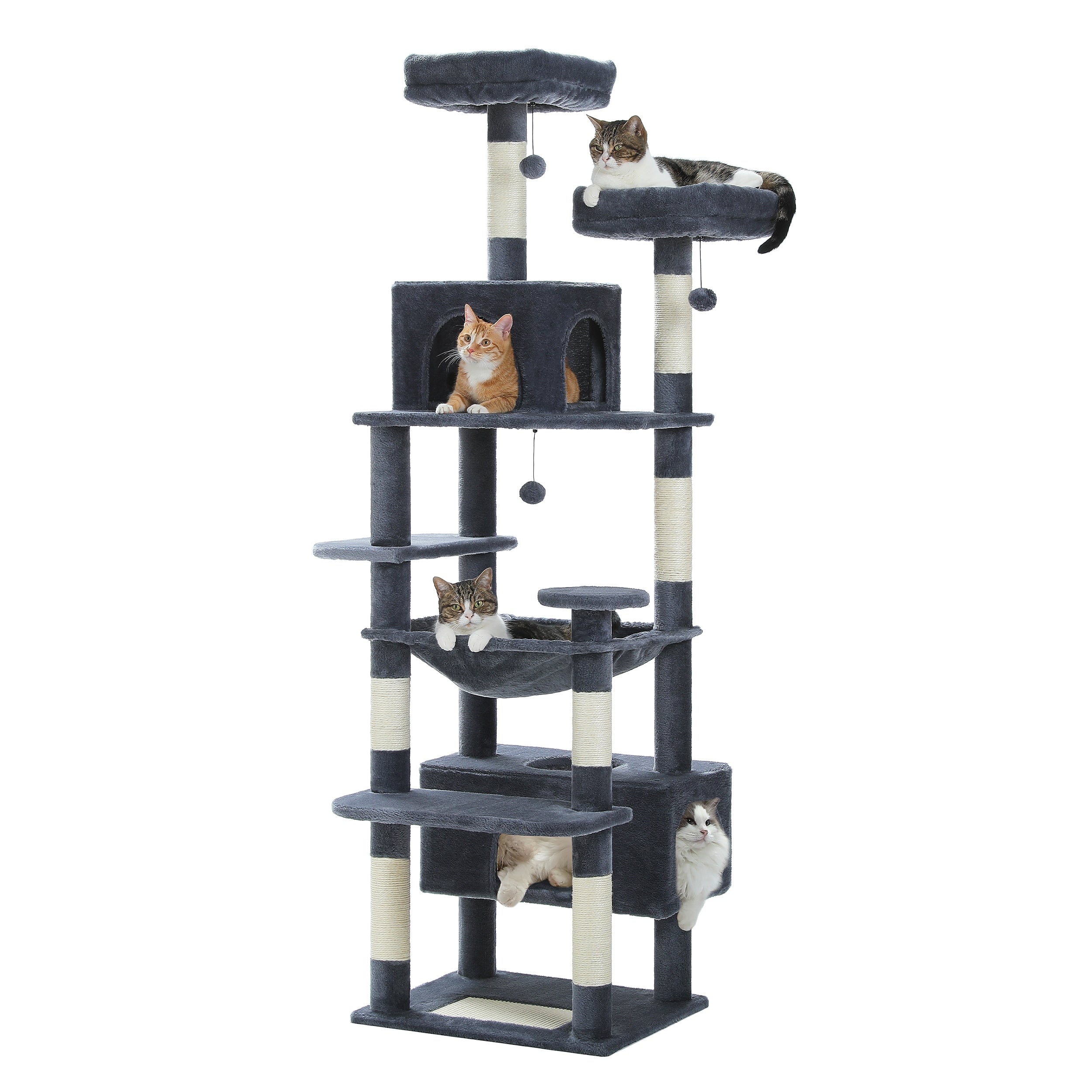 Grande tour pour chat avec griffoirs et coussins, 2 perchoirs rembourrés, double niche et panier