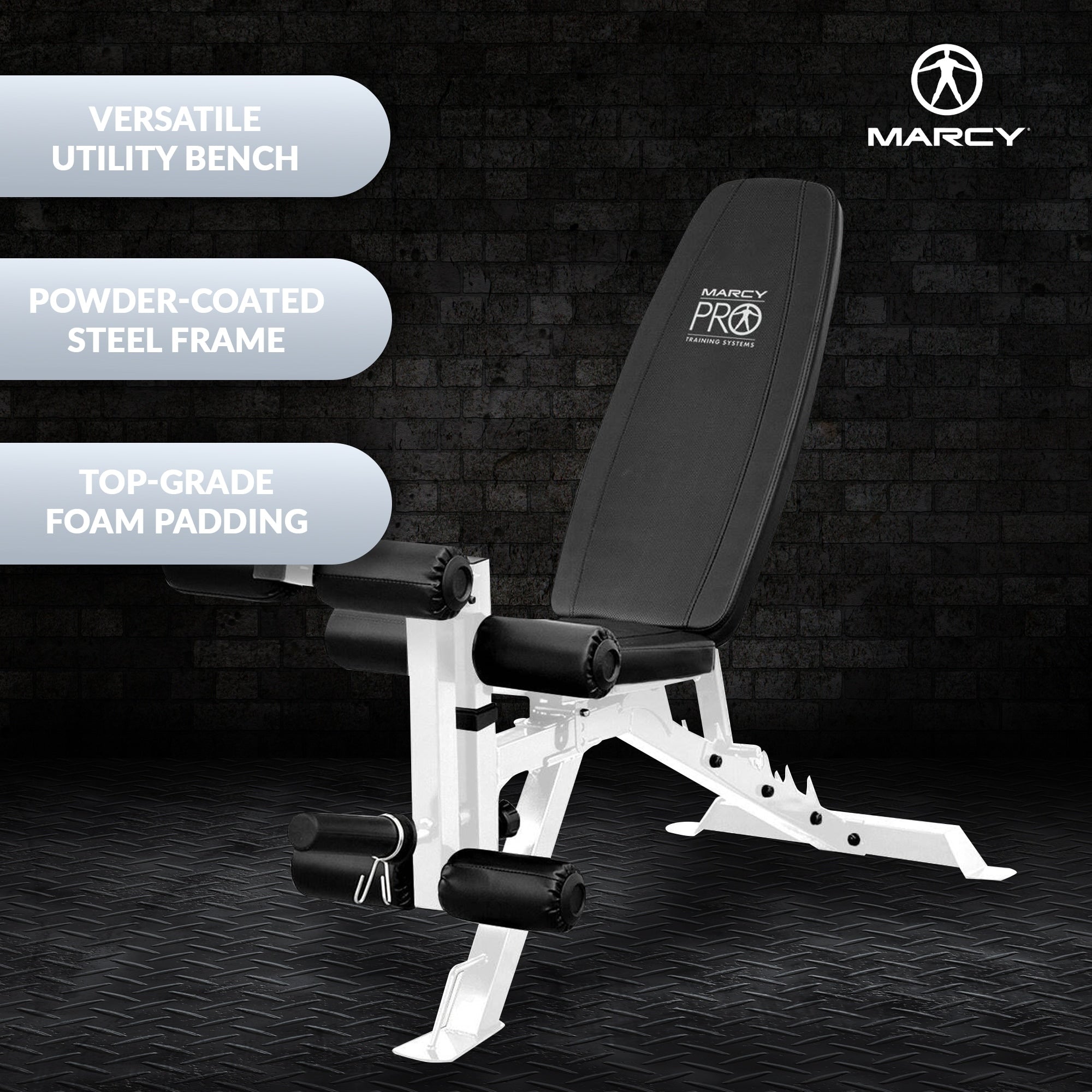 Banc de musculation réglable et polyvalent Marcy en acier avec revêtement en poudre, blanc - 65 x 23 x 46,5 pouces