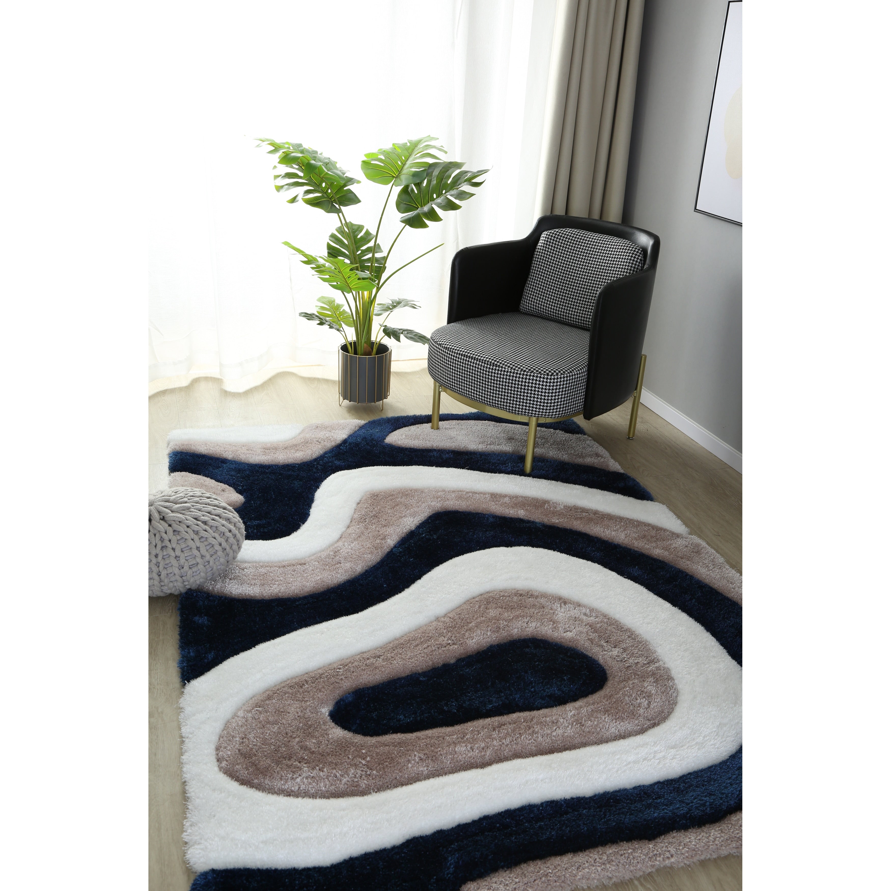 Tapis à poils longs Mateos au design abstrait