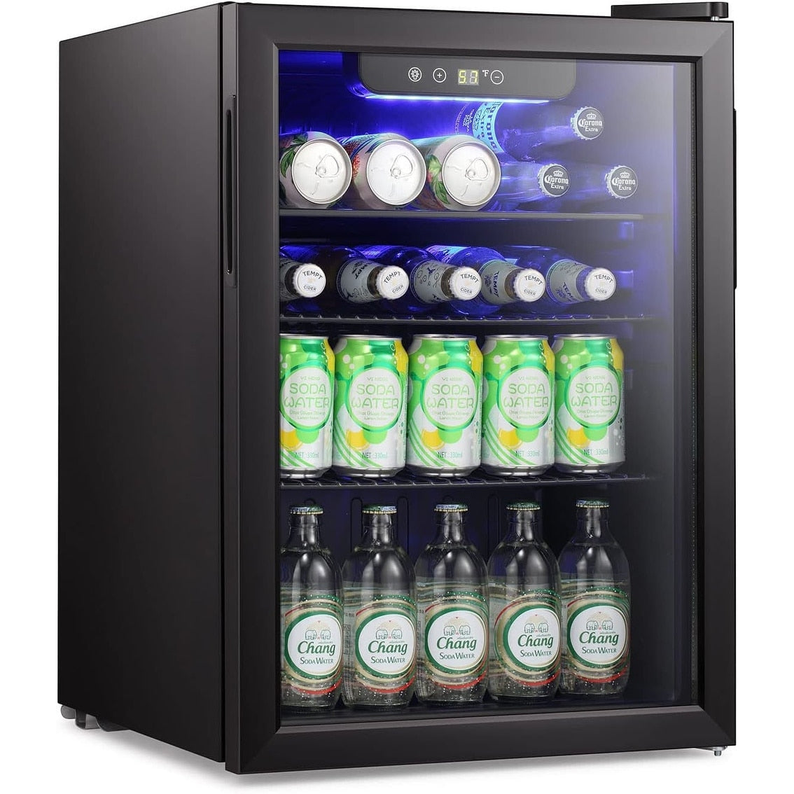 Mini-réfrigérateur - Réfrigérateur à boissons pour 100 canettes, refroidisseur à vin, porte avant en verre transparent, petit écran tactile pour boissons - 2,6 pi3
