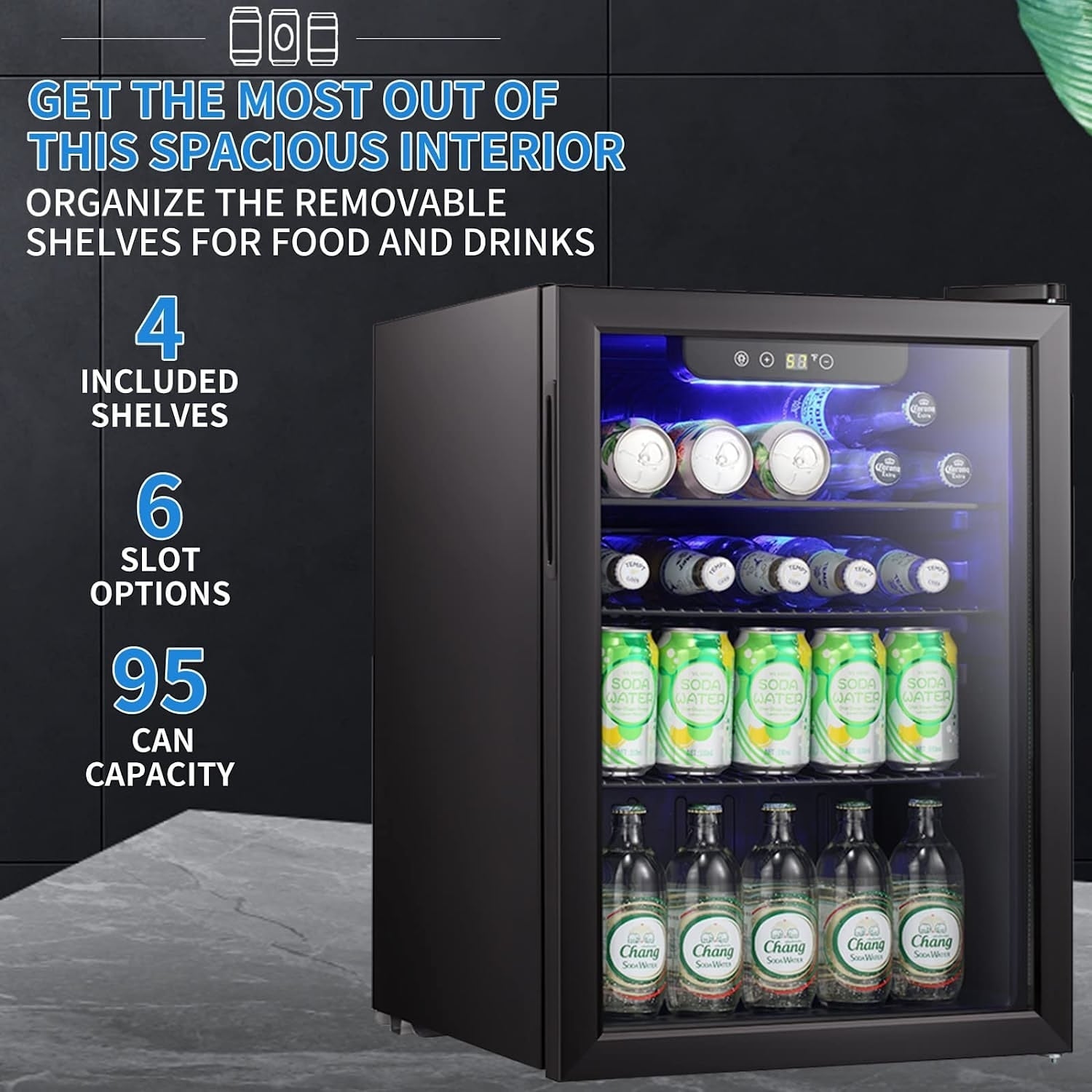 Mini-réfrigérateur - Réfrigérateur à boissons pour 100 canettes, refroidisseur à vin, porte avant en verre transparent, petit écran tactile pour boissons - 2,6 pi3