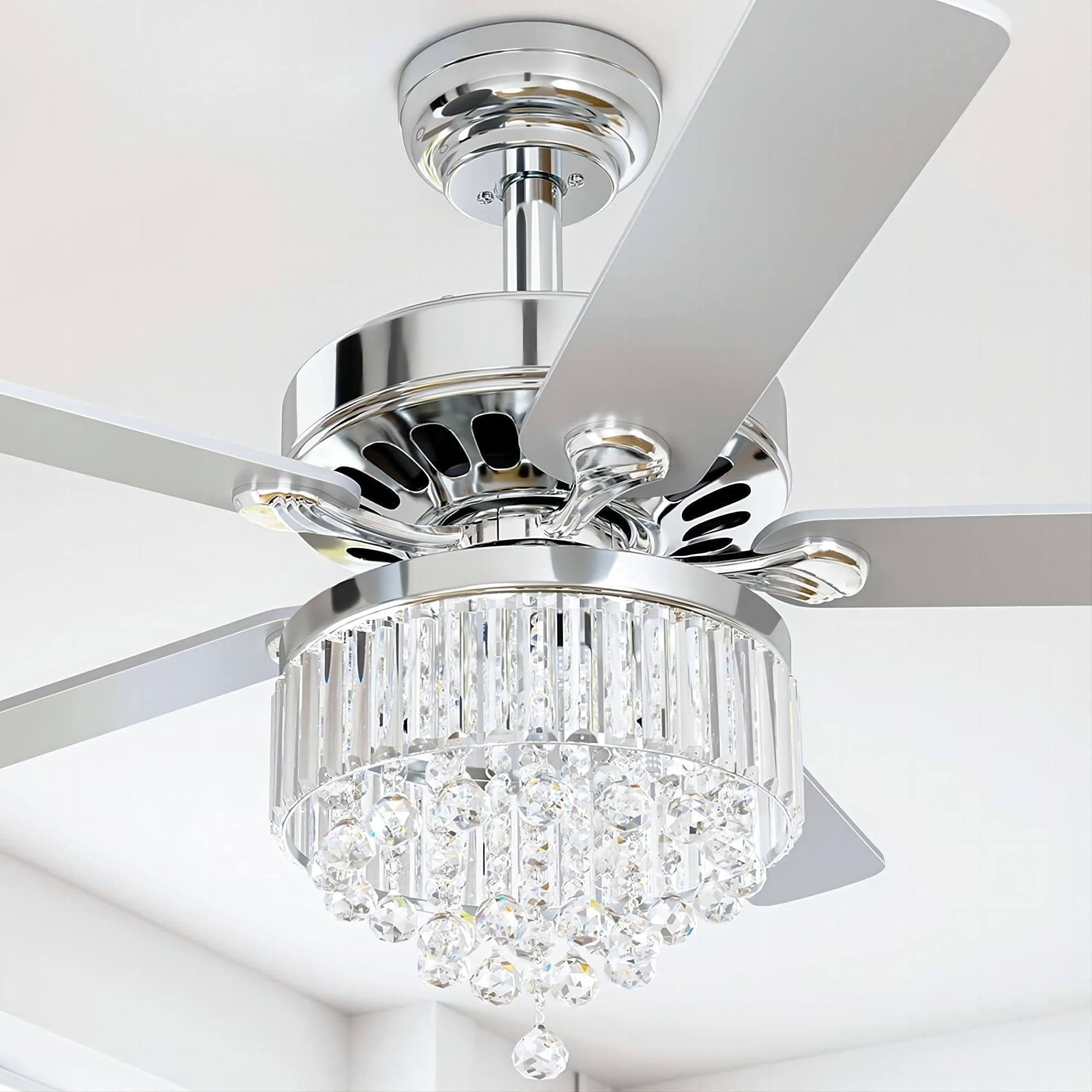 Lustre de plafond en cristal à 5 ​​pales en bois de 52 pouces avec télécommande