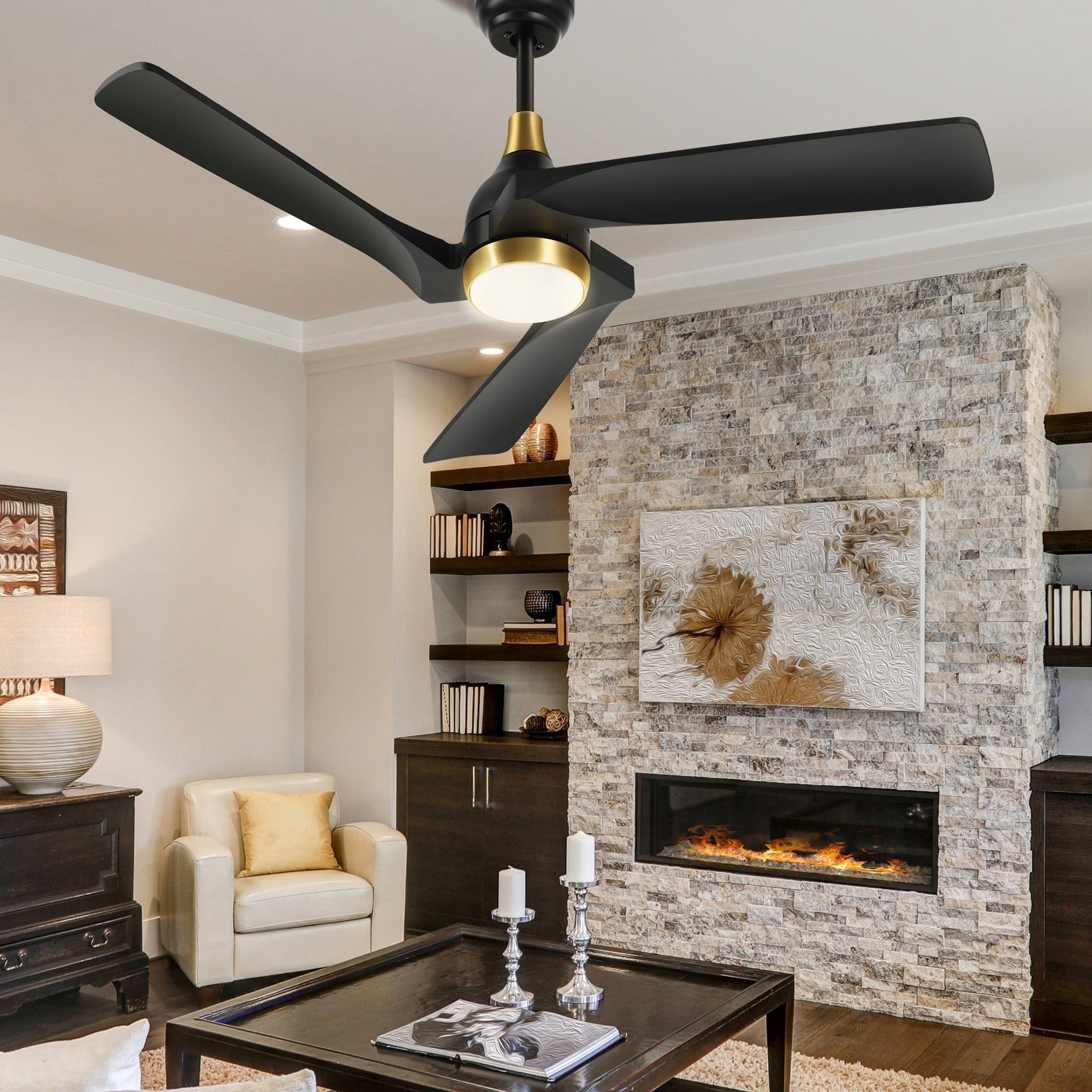 Moasis 52 Modern Remote Control Ceiling Fan with Lights and 5 Solid Wood Blades