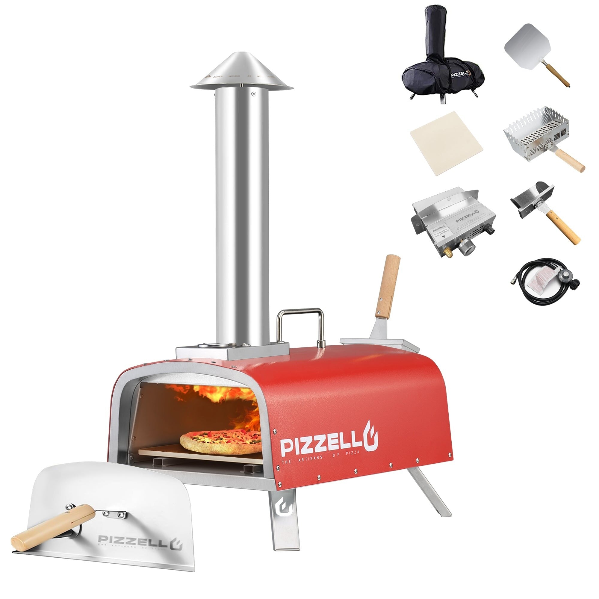 Four à pizza extérieur multicombustible, machine à pizza cuite sur pierre avec brûleur à gaz et boîte à bois - 12 pouces