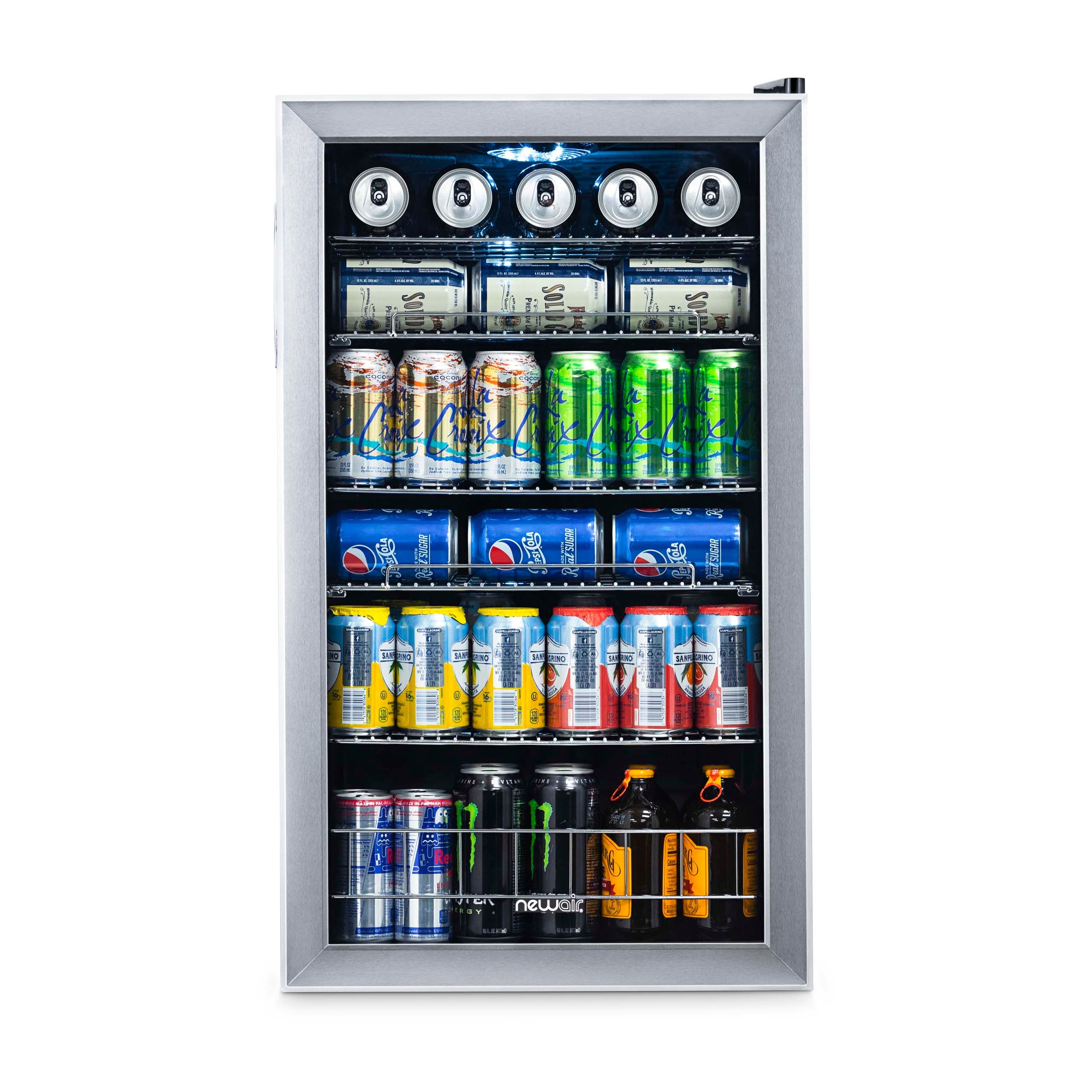 Réfrigérateur à boissons Newair d'une capacité de 126 canettes, mini-réfrigérateur avec porte vitrée et étagères réglables, en acier inoxydable