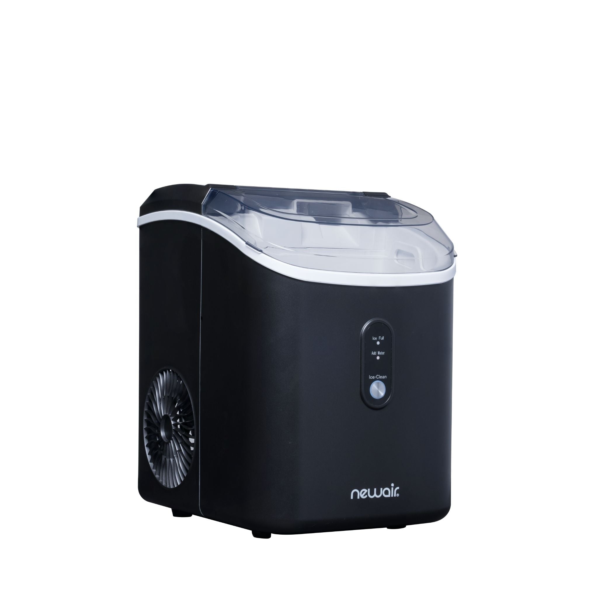 Machine à glaçons Newair de 11,8 kg (26 lb) pour comptoir, noir mat, avec fenêtre de visualisation de la glace, bouton autonettoyant et bec verseur facile à utiliser.