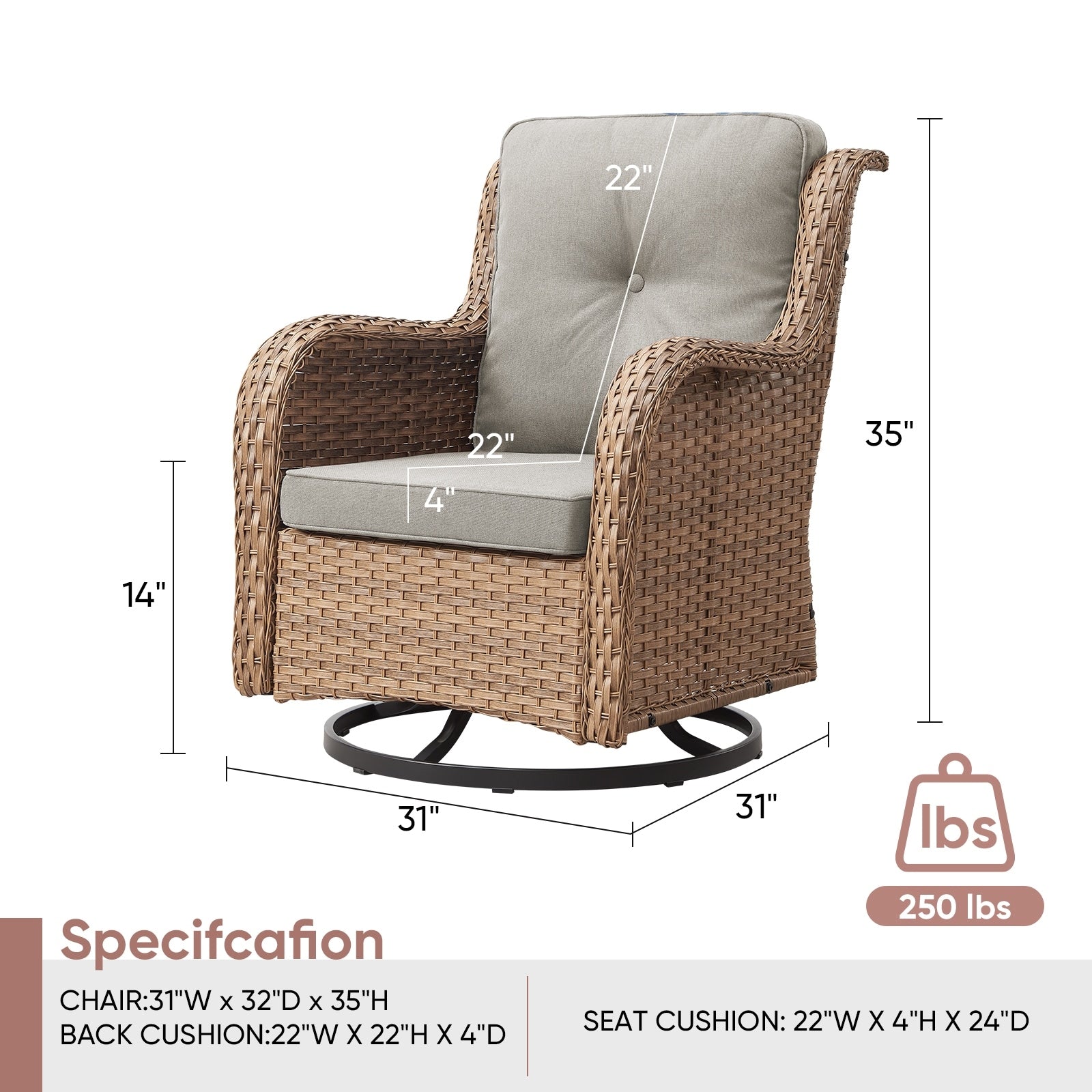 Chaises à bascule d'extérieur en osier Gymojoy avec base pivotante (lot de 2)