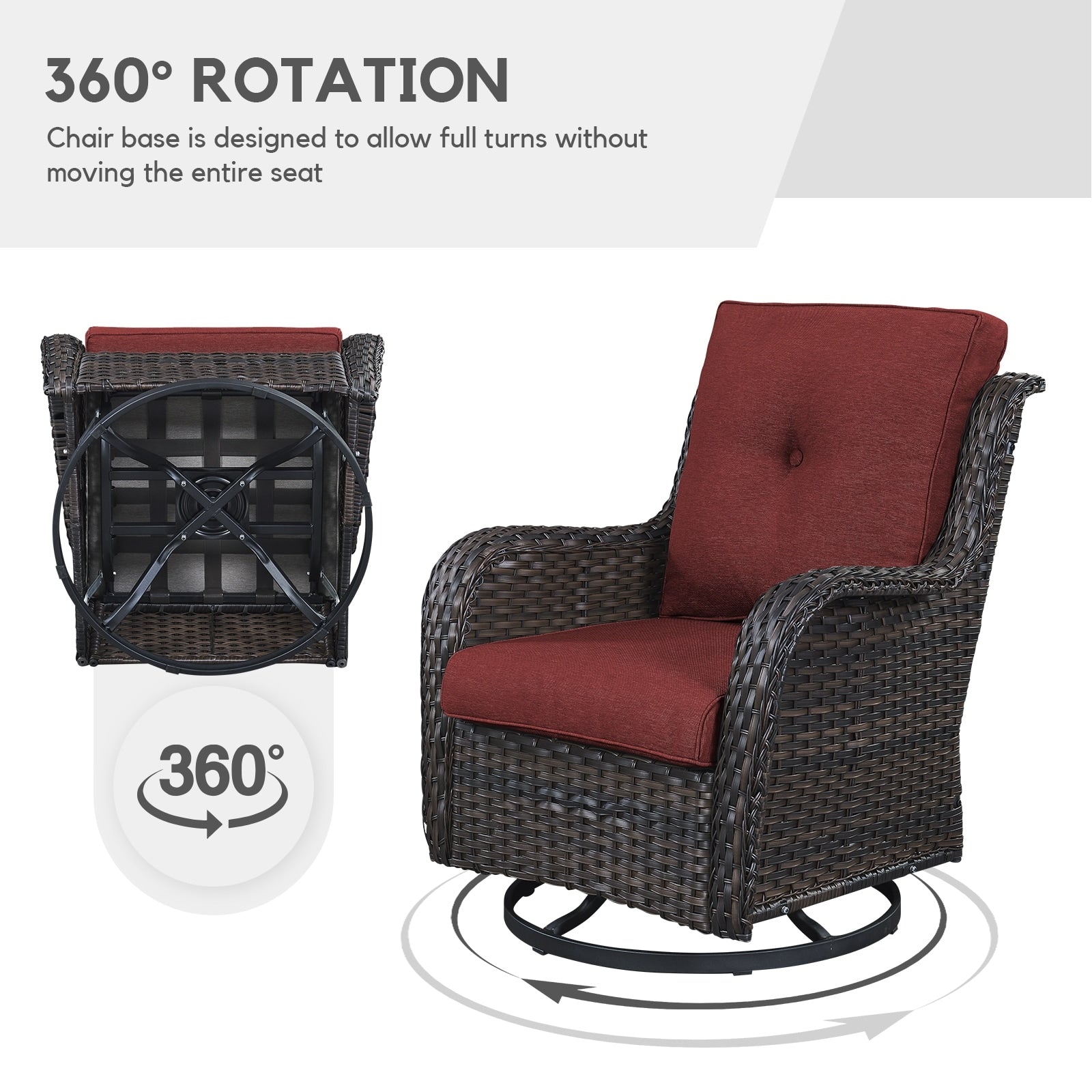 Chaises à bascule d'extérieur en osier Gymojoy avec base pivotante (lot de 2)