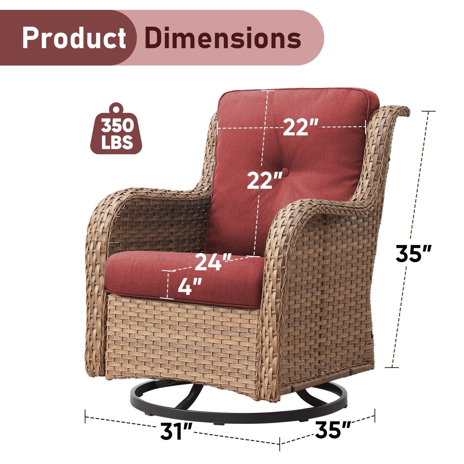 Chaises à bascule d'extérieur en osier Gymojoy avec base pivotante (lot de 2)