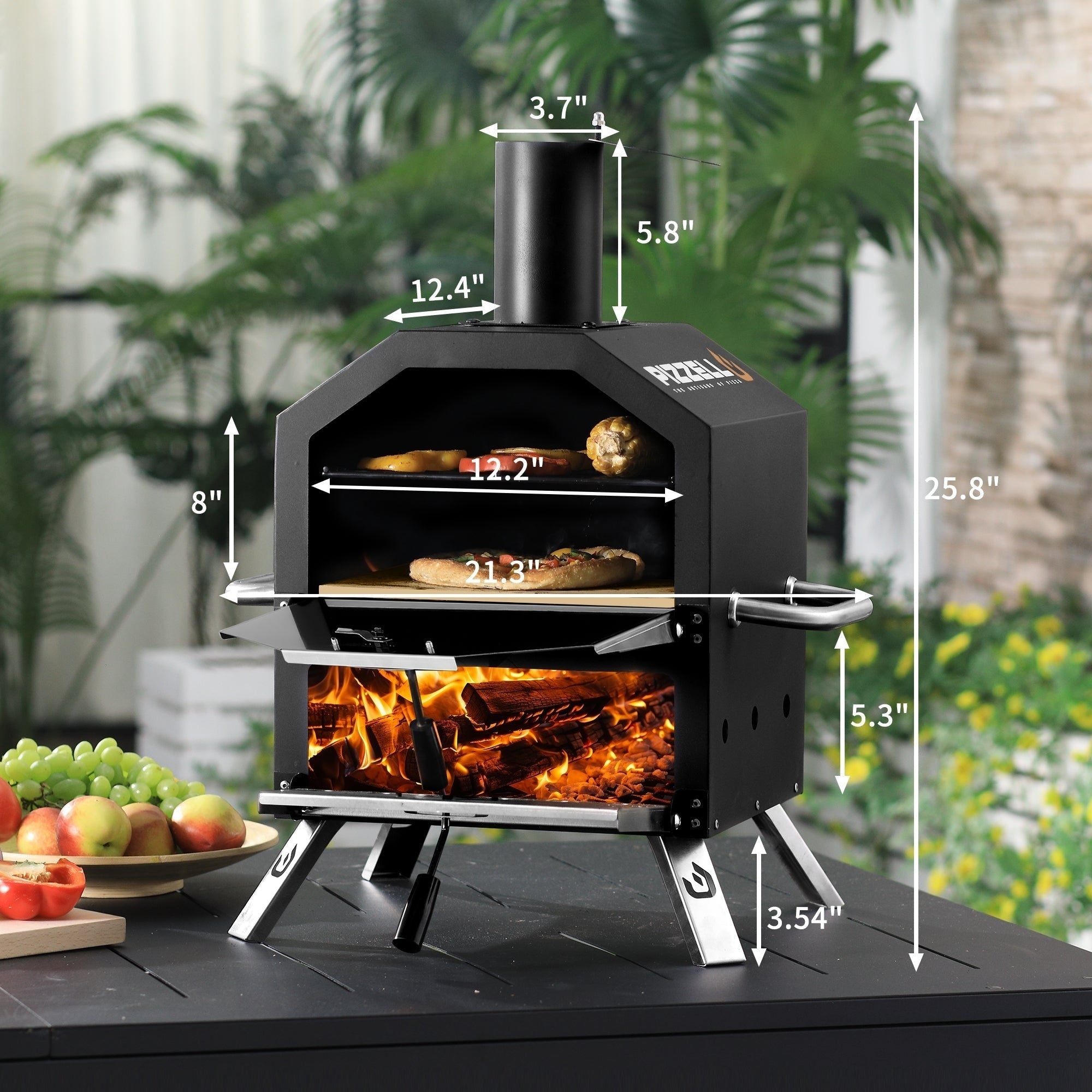 Four à pizza extérieur au feu de bois, machine à pizza à 2 couches, gril à pizza extérieur pour fêtes dans la cour - 12 pouces