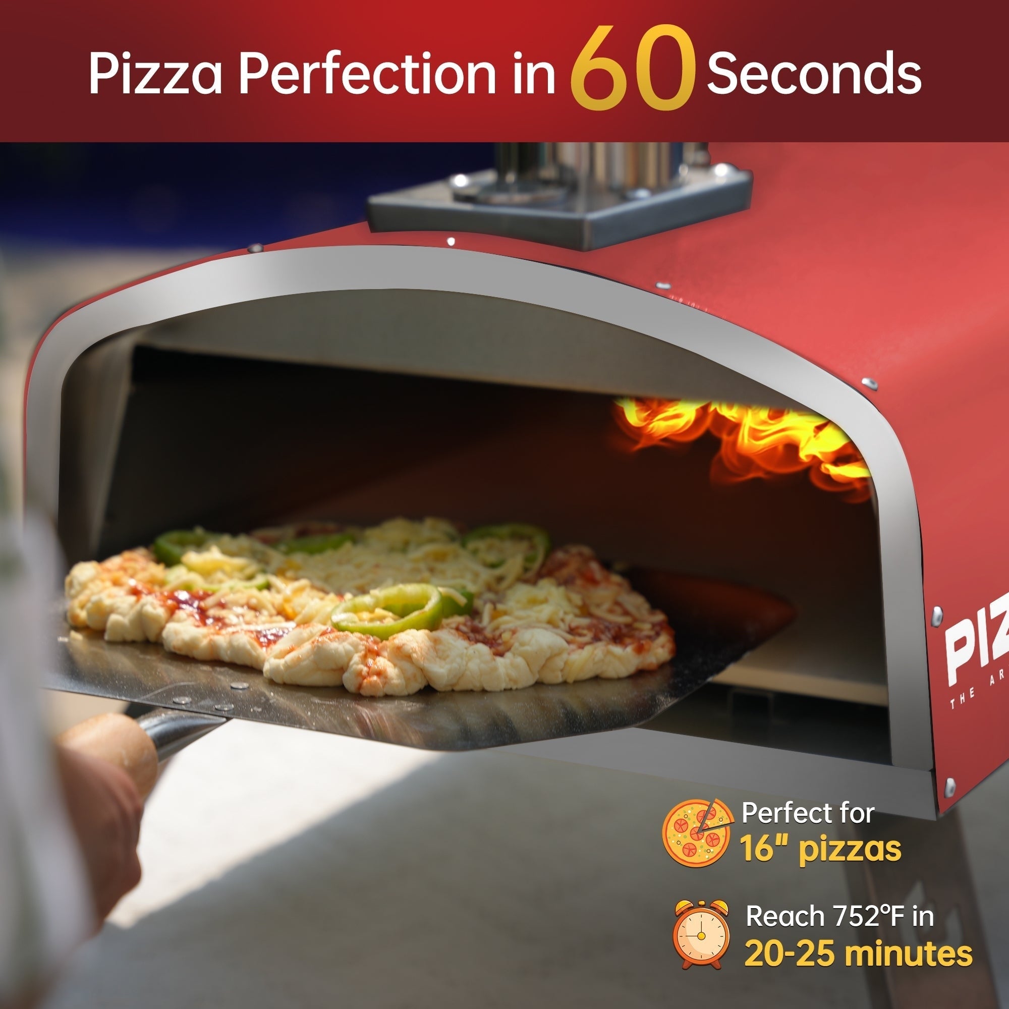 Four à pizza extérieur au feu de bois, four à pizza portable avec pelle à pizza et sac de transport - 16 pouces