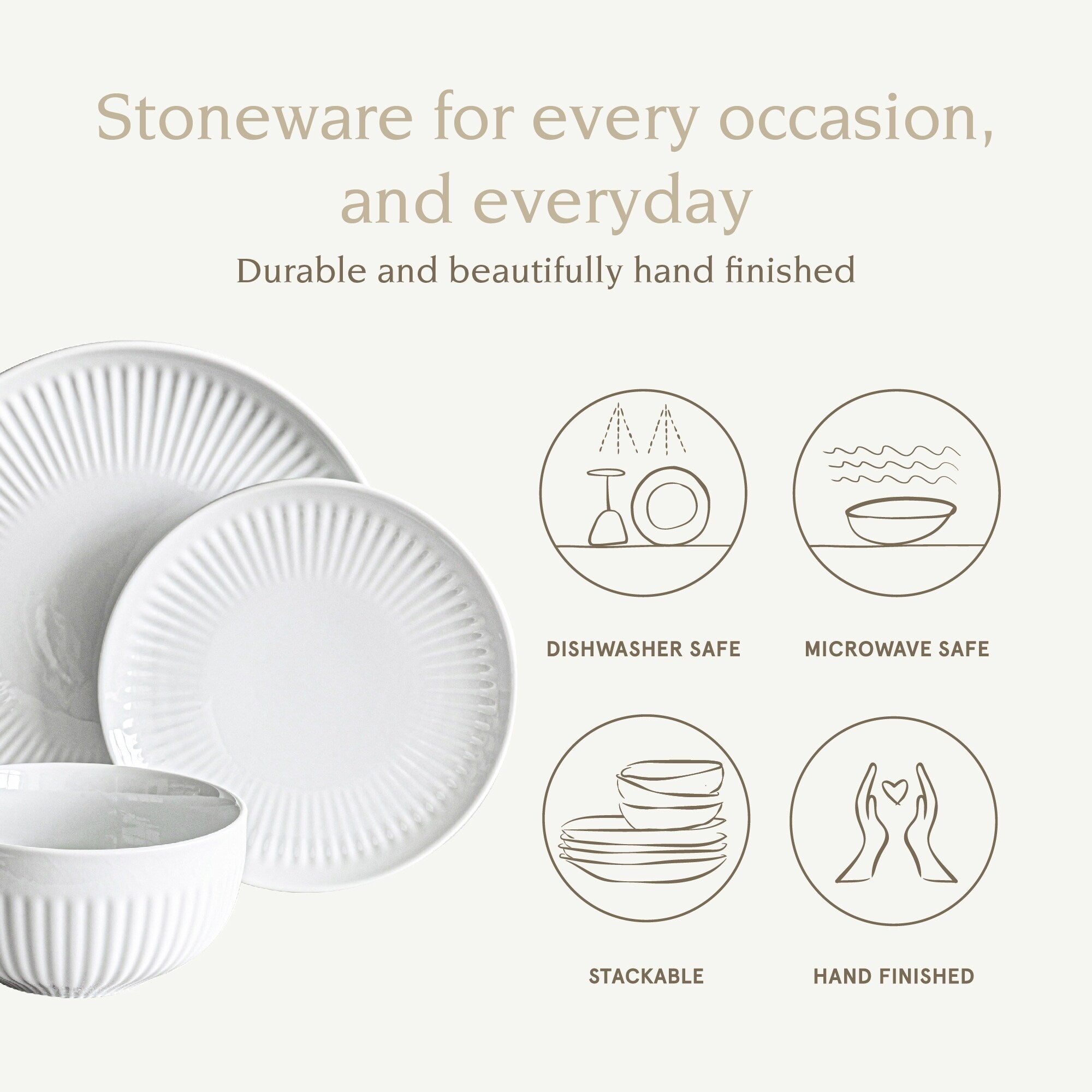 Service de table cannelé en porcelaine blanche Over and Back, 24 pièces
