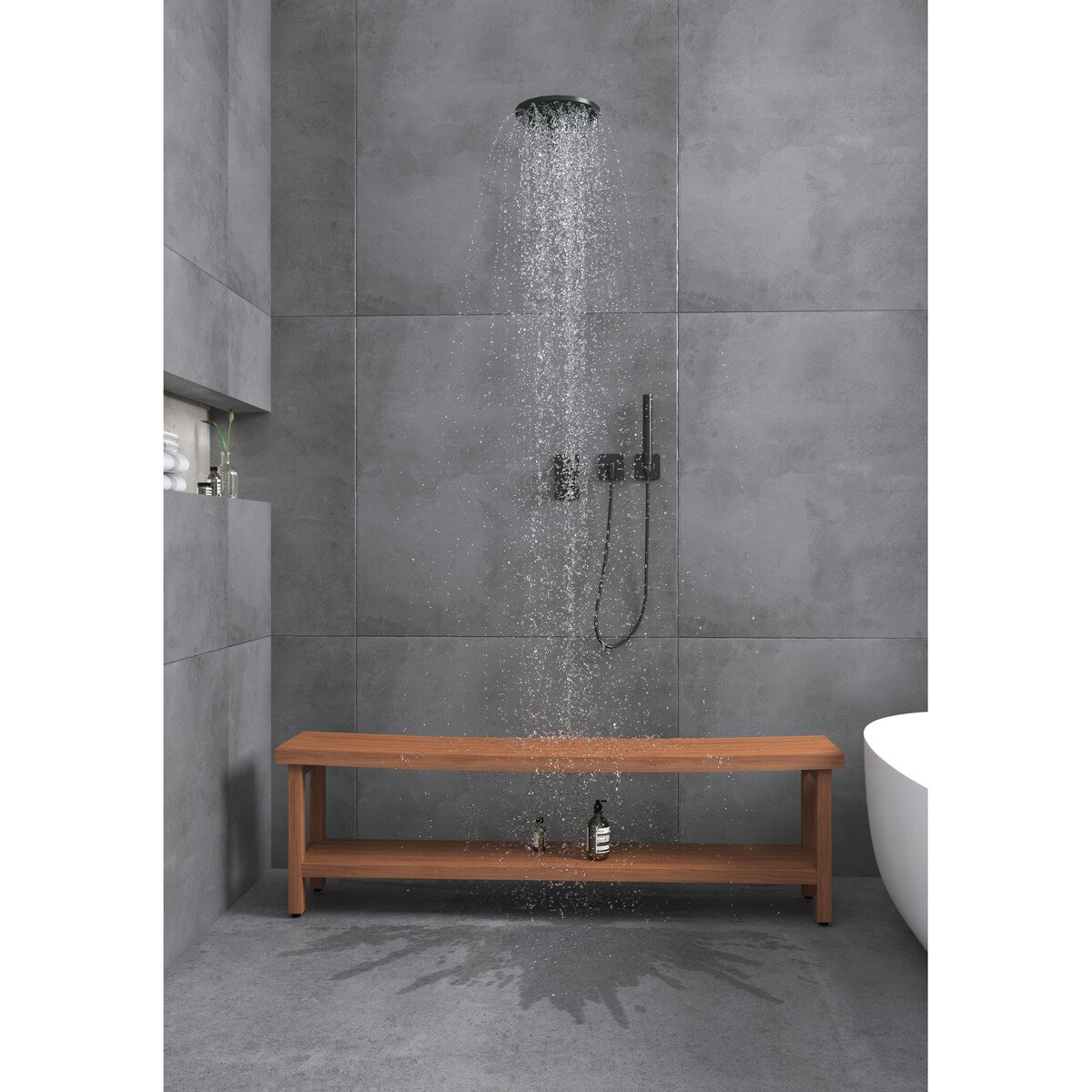 Banc de douche breveté en teck Sumba avec étagère
