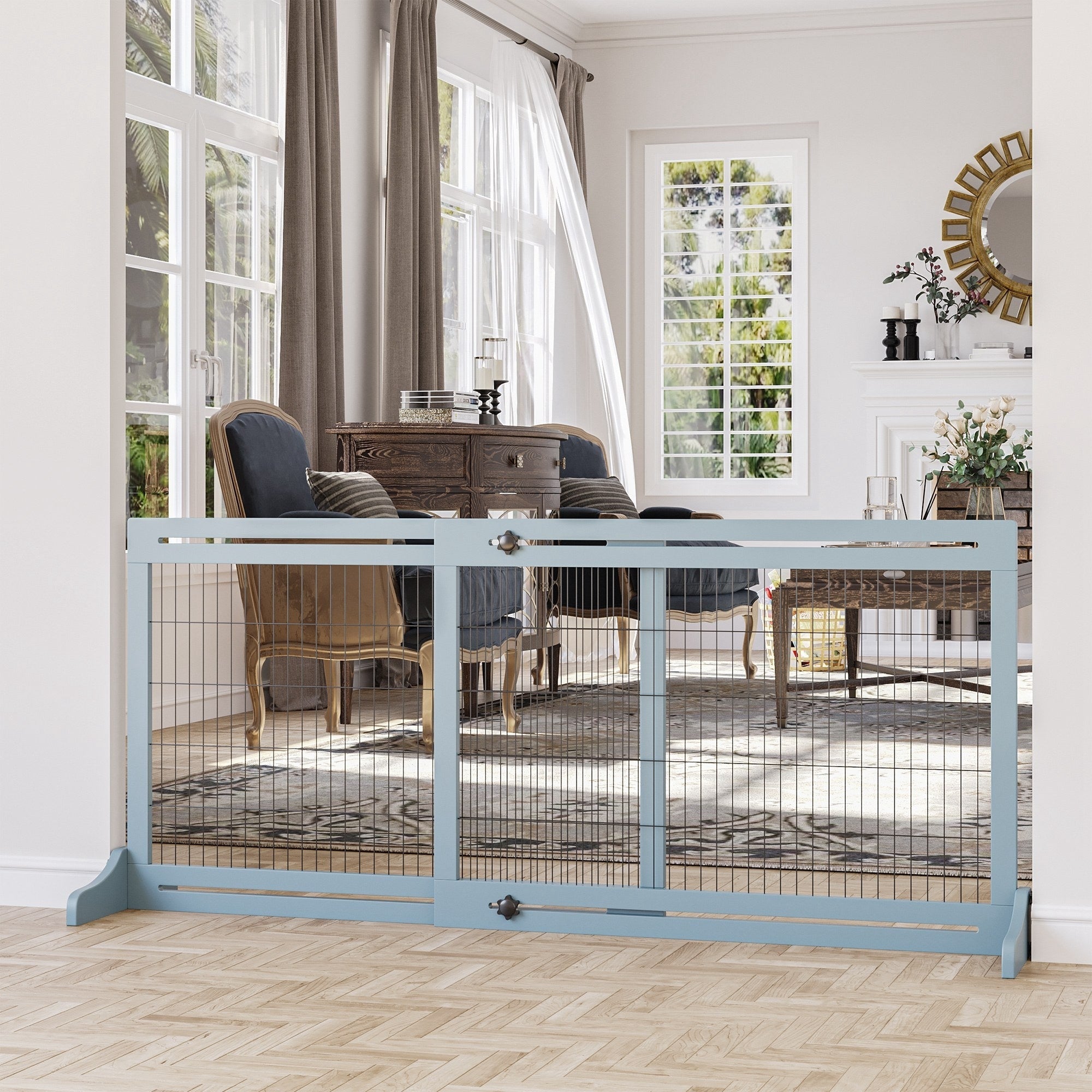 Portillon extra large et autoportant PawHut 72 pour animaux de compagnie, longueur réglable, pour maison, entrée, couloir, gris