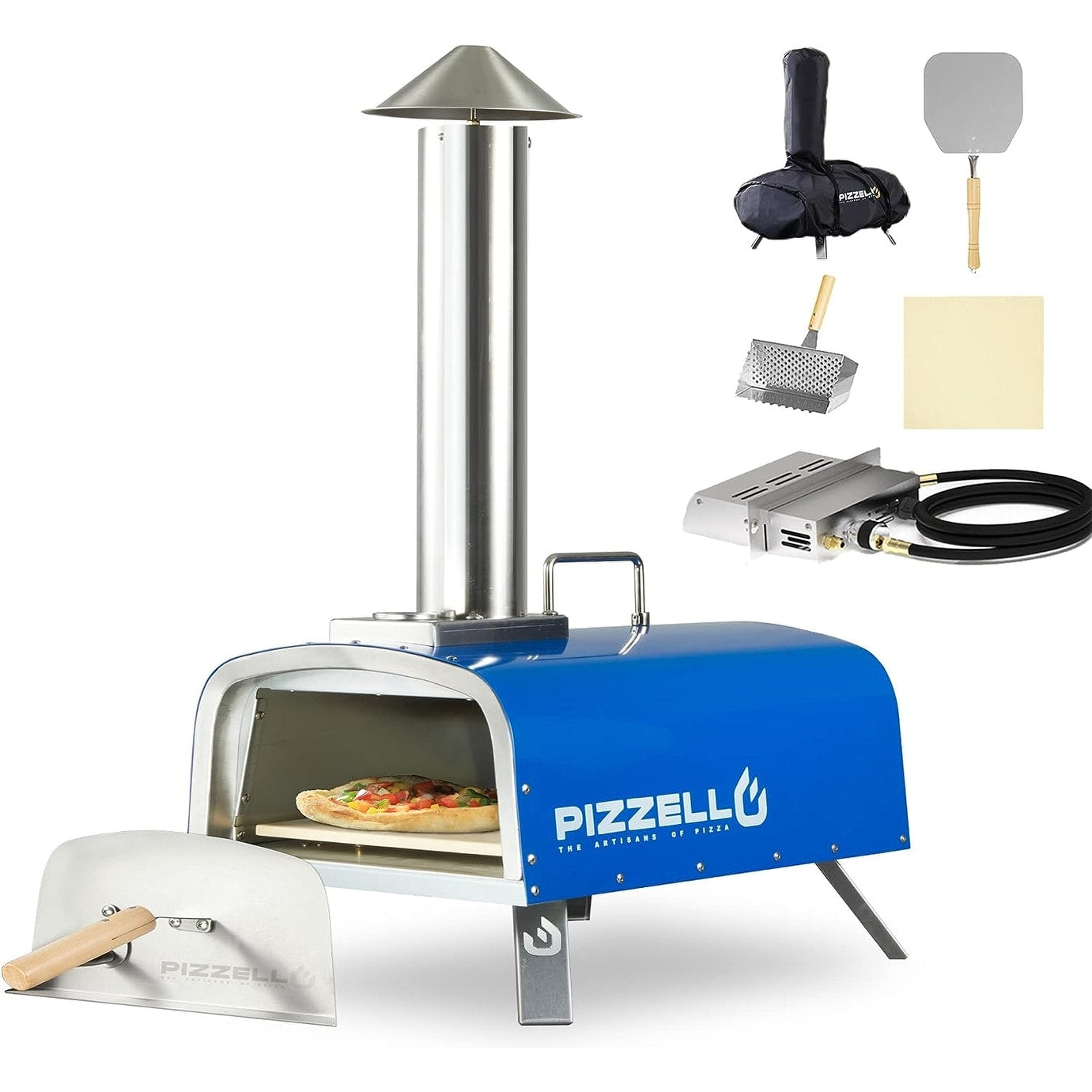 Four à pizza extérieur multicombustible, machine à pizza cuite sur pierre avec brûleur à gaz et boîte à bois - 12 pouces