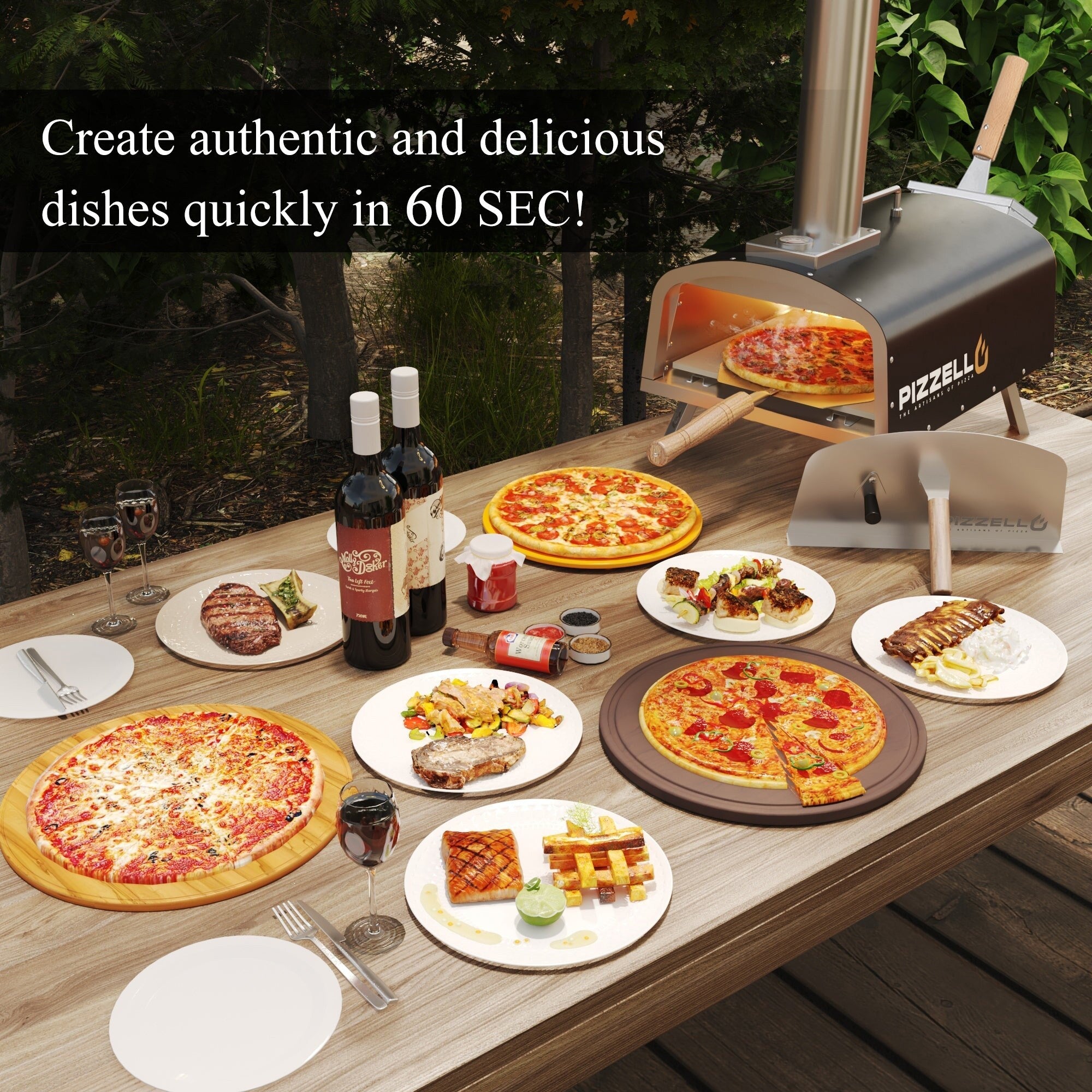 Four à pizza extérieur multicombustible, machine à pizza cuite sur pierre avec brûleur à gaz et boîte à bois - 12 pouces