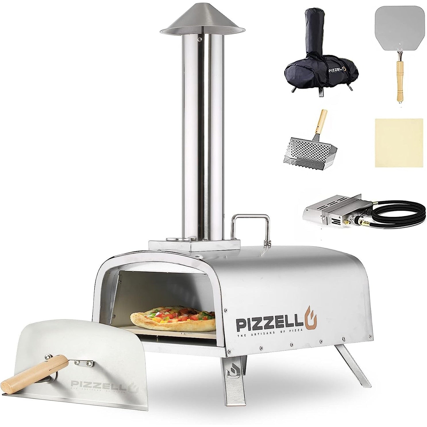 Four à pizza extérieur multicombustible, machine à pizza cuite sur pierre avec brûleur à gaz et boîte à bois - 12 pouces