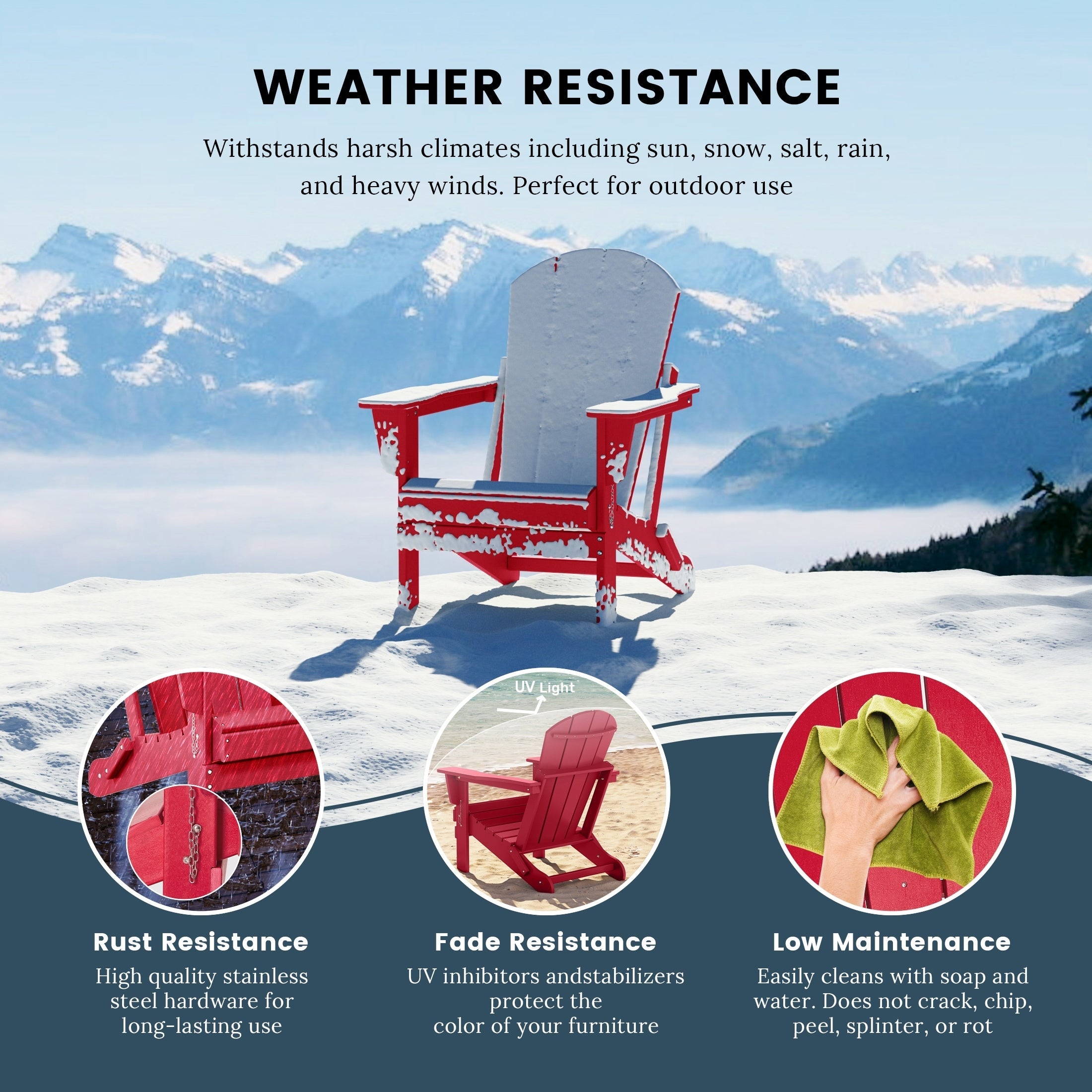 Chaise pliante Adirondack Polytrends Laguna résistante à la décoloration et aux intempéries pour patio extérieur