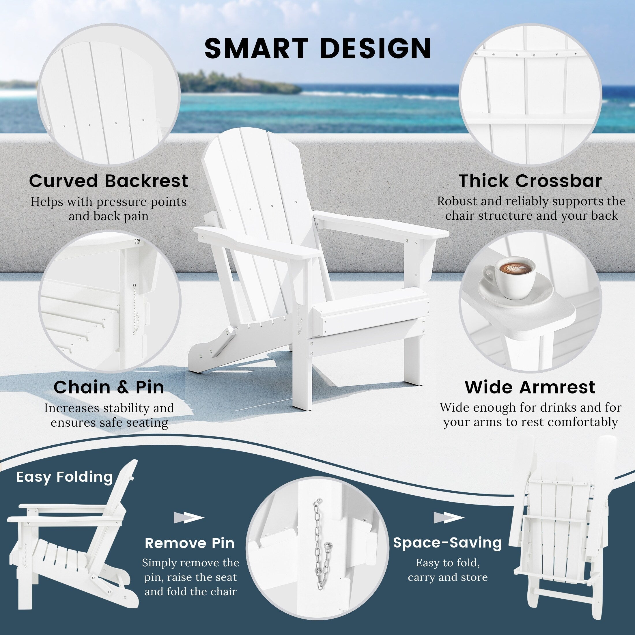 Chaises pliantes Adirondack Polytrends Laguna résistantes aux intempéries (lot de 2)