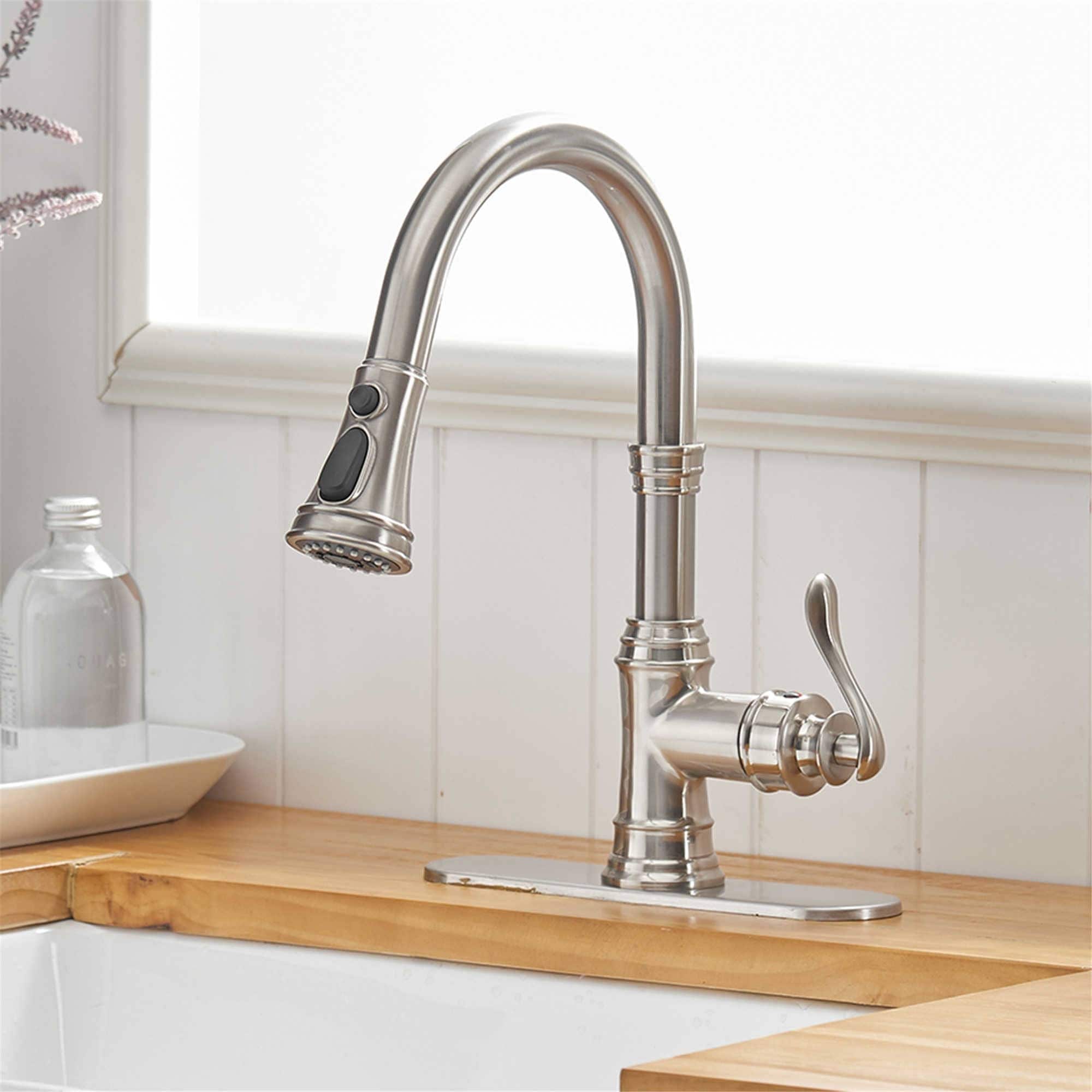 Robinet de cuisine à tirette, poignée unique, robinet d'évier de cuisine moderne à un trou avec douchette extractible, robinet de lavabo avec plaque de pont
