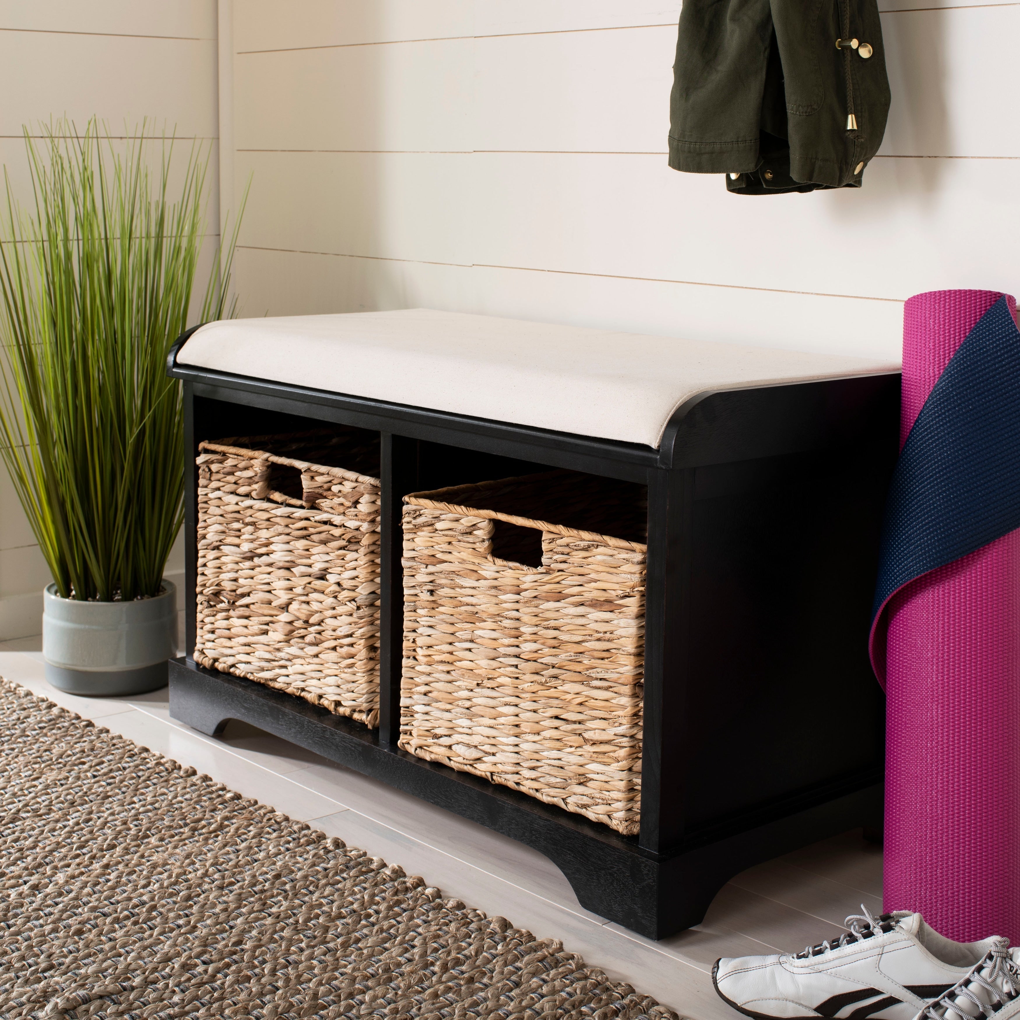 Banc de rangement tressé marron Euphemia de SAFAVIEH - 33,5 x 16,1 x 19,9 - 34 L x 16 P x 20 H